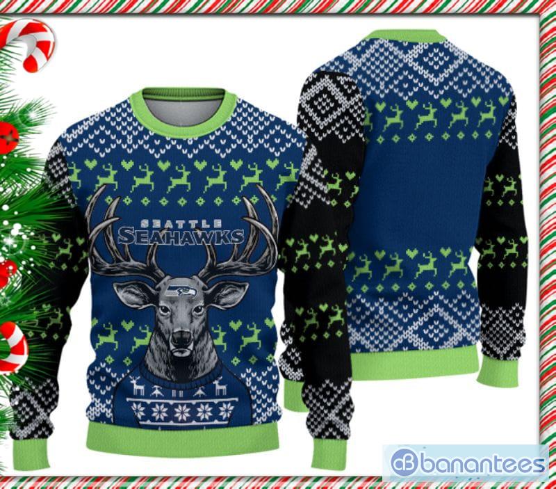 Seattle Seahawks Christmas Reindeer Knitted Ugly Sweater AOP For Men And  Women Gift Fans - Banantees