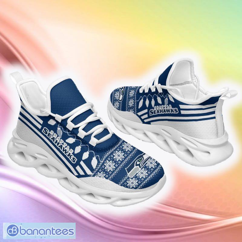 Seattle Seahawks Vibrant Ugly Christmas Snow Flowers Blue Color Sneakers  Max Soul Shoes For Fans Gift - Banantees