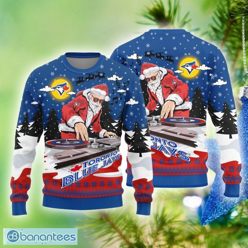 Toronto Blue Jays Logo Knitted Funny DJ Santa Ugly Christmas Sweater - Toronto Blue Jays Logo Knitted Funny DJ Santa Ugly Christmas Sweater