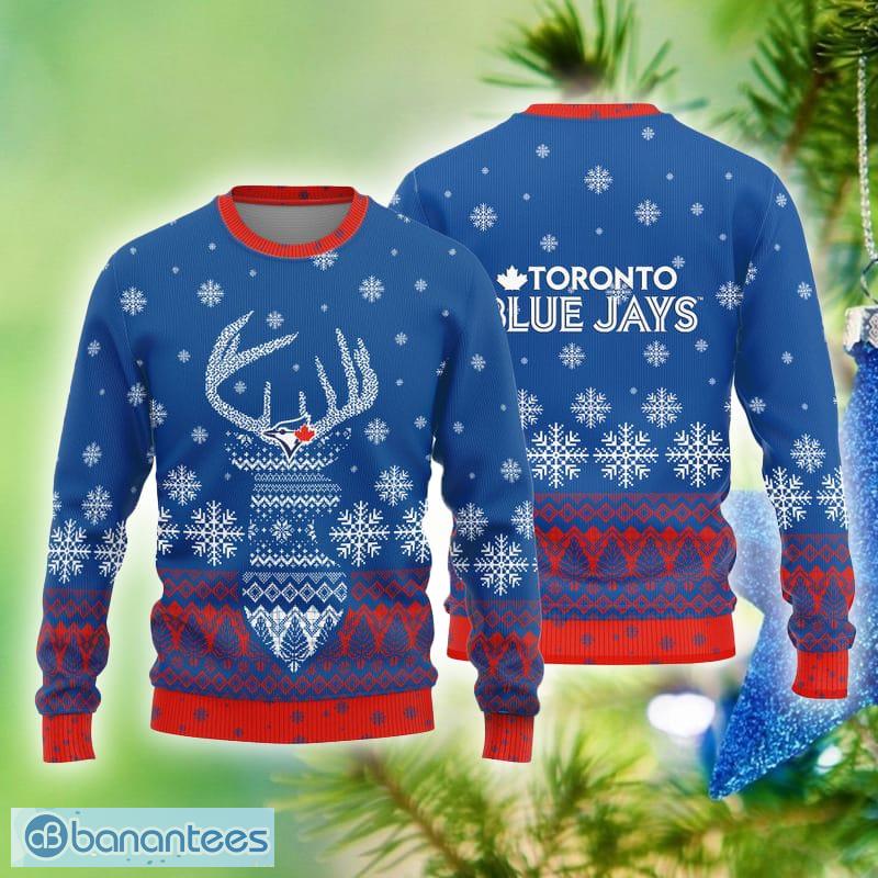 Toronto Blue Jays Logo Knitted Reindeer Ugly Christmas Sweater - Toronto Blue Jays Logo Knitted Reindeer Ugly Christmas Sweater
