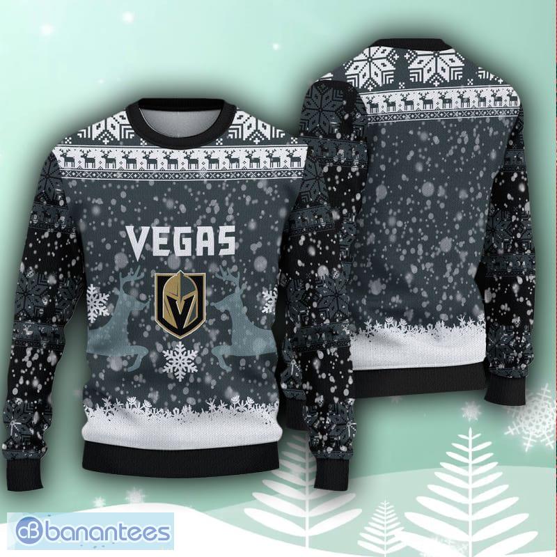 Vegas Golden Knights Christmas Reindeer AOP Wreath Ugly Sweater Gifr For Fans - Vegas Golden Knights Christmas Reindeer AOP Wreath Ugly Sweater Gifr For Fans