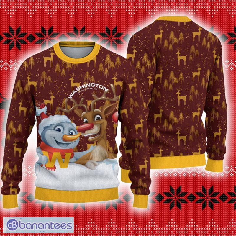 Washington Football Team Snowflakes Reindeer Pattern Ugly Xmas