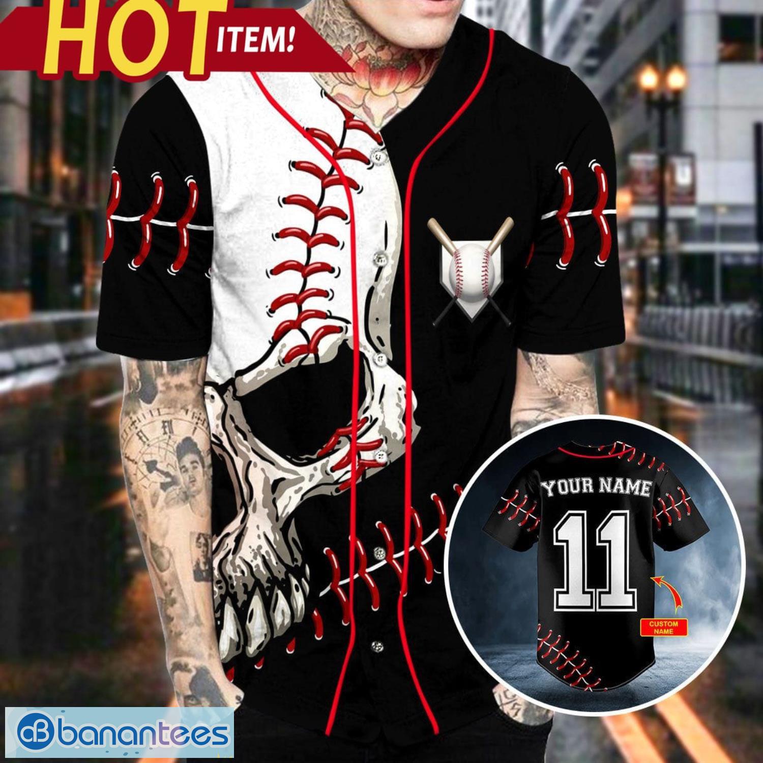 11 Walk-Off Ball N Skull Custom Name All Over Print Baseball Jersey Shirt Product Photo 2