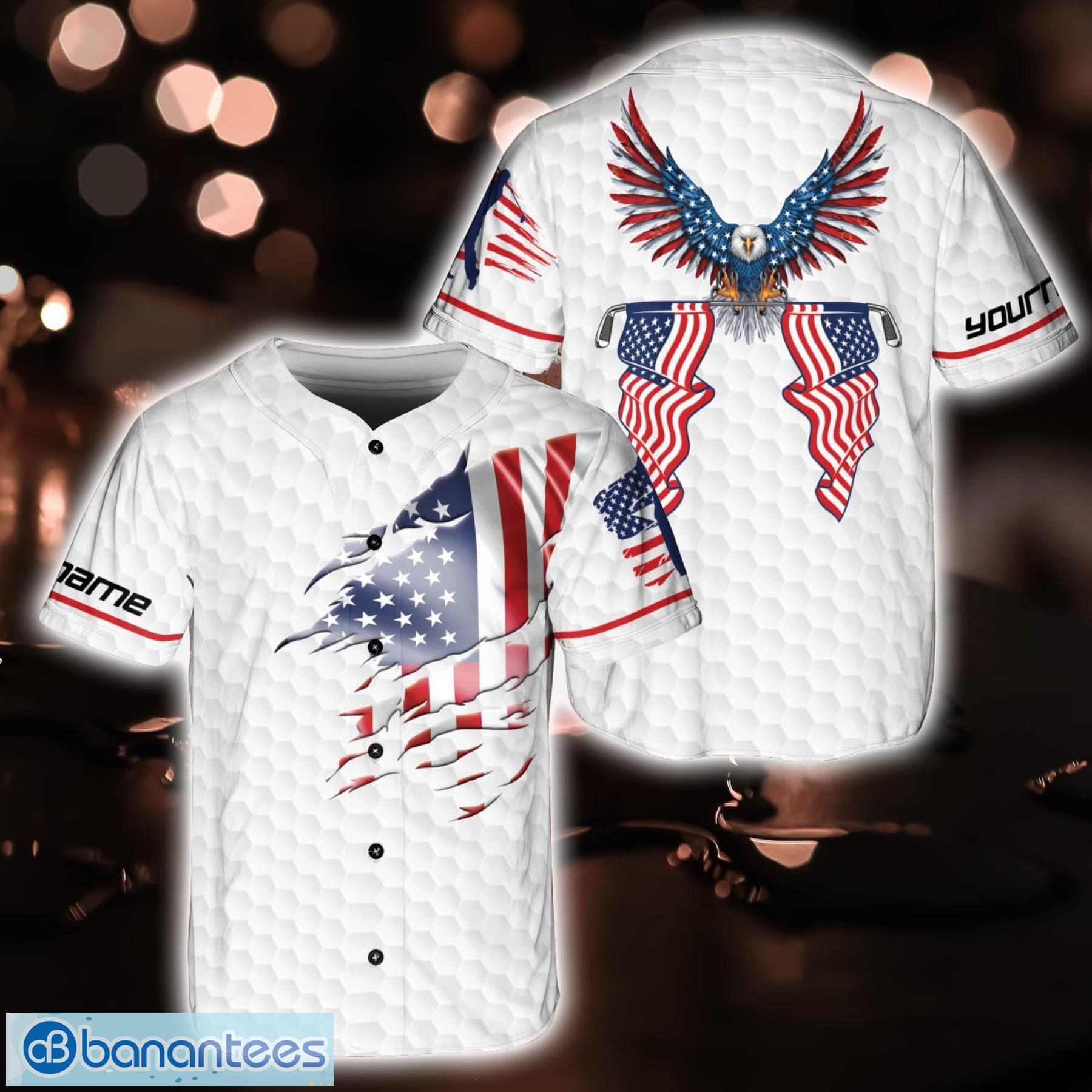 American Flag Eagle 4th Of July Patriotic USA All Over Print Baseball Jersey  - Banantees