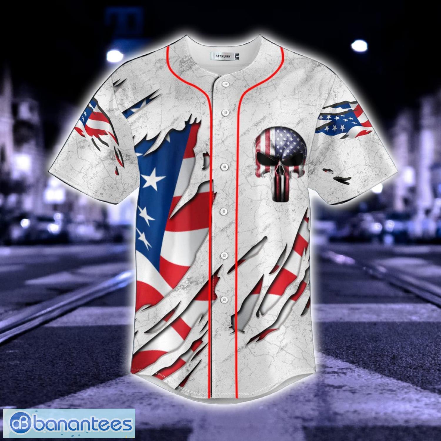 Red White & Blue Flag Baseball Dad Baseball Jersey Shirt For Men And Women  - Banantees