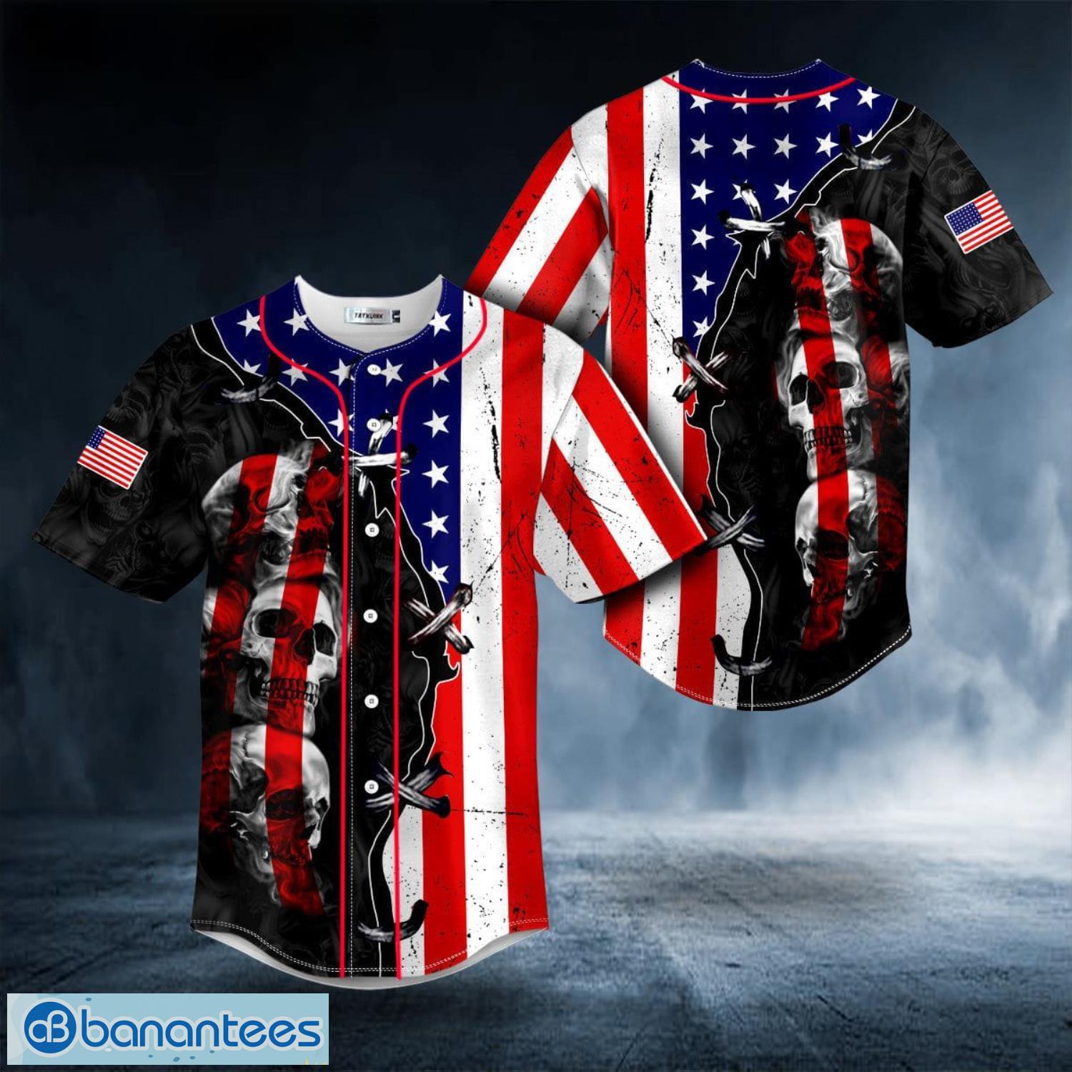 American Flag Punisher Skull All Over Print Baseball Jersey Shirt -  Banantees