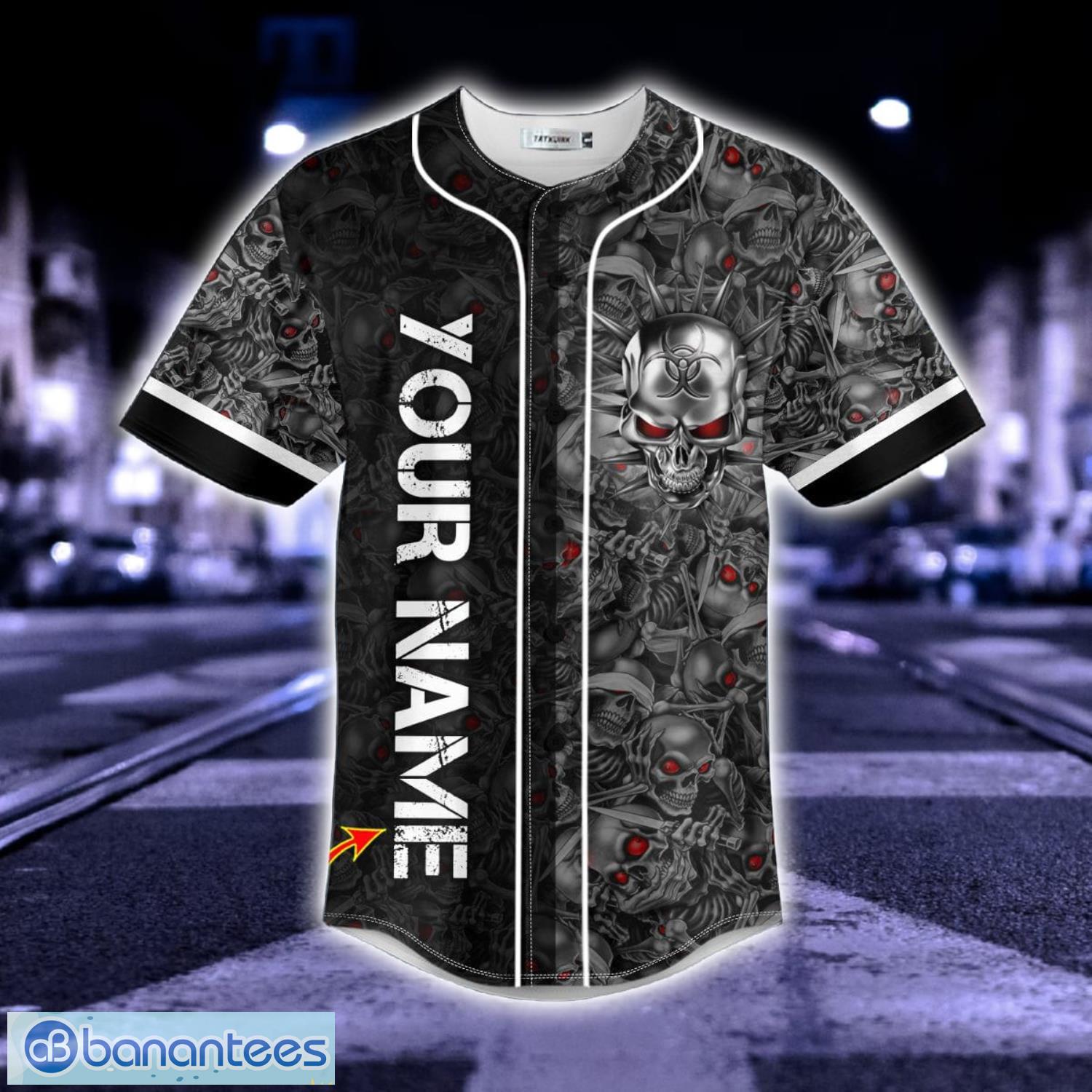 Biohazard Tribal Metal Skull Custom Name All Over Print Baseball Jersey Shirt Product Photo 3