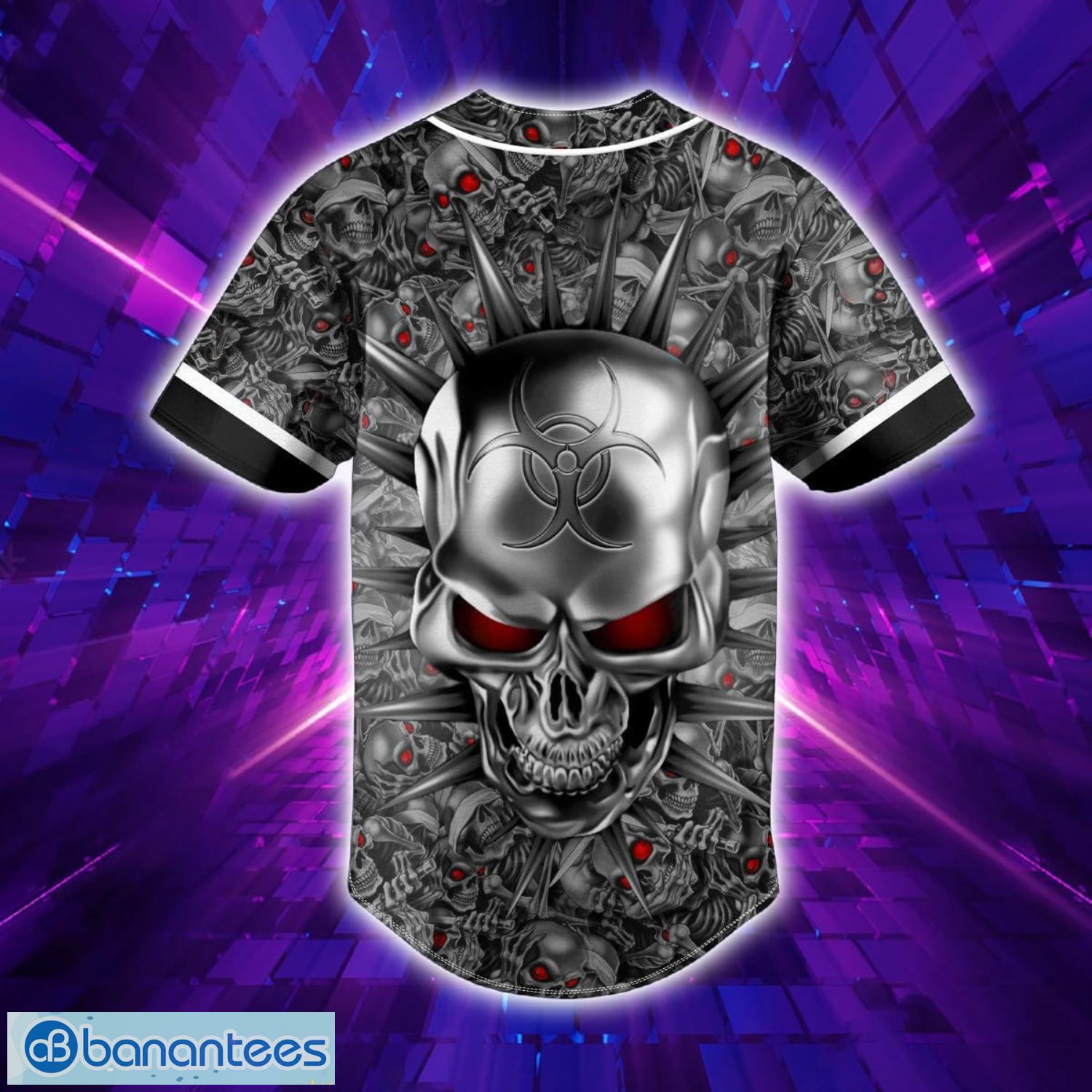 Biohazard Tribal Metal Skull Custom Name All Over Print Baseball Jersey Shirt Product Photo 4
