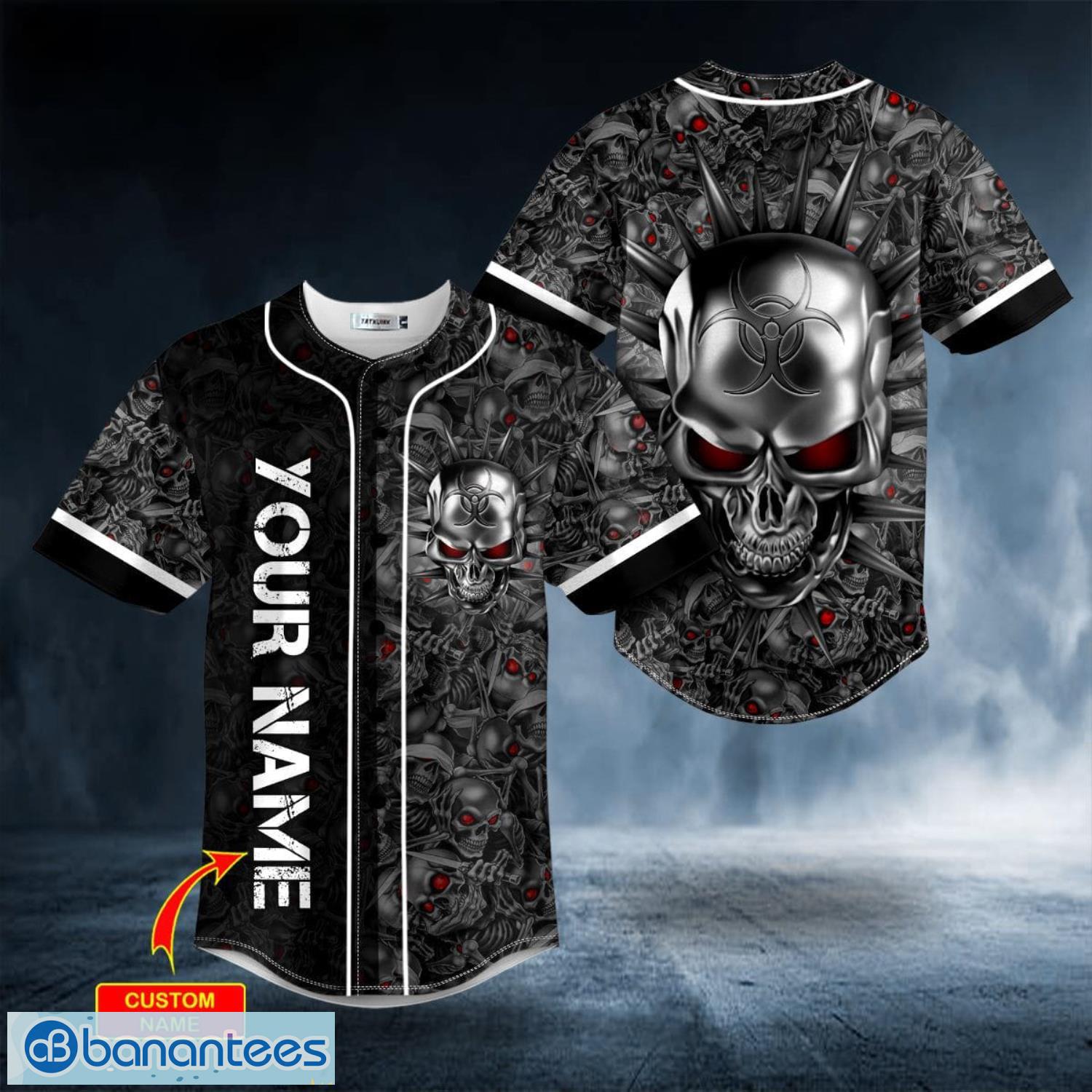 Biohazard Tribal Metal Skull Custom Name All Over Print Baseball Jersey Shirt Product Photo 5