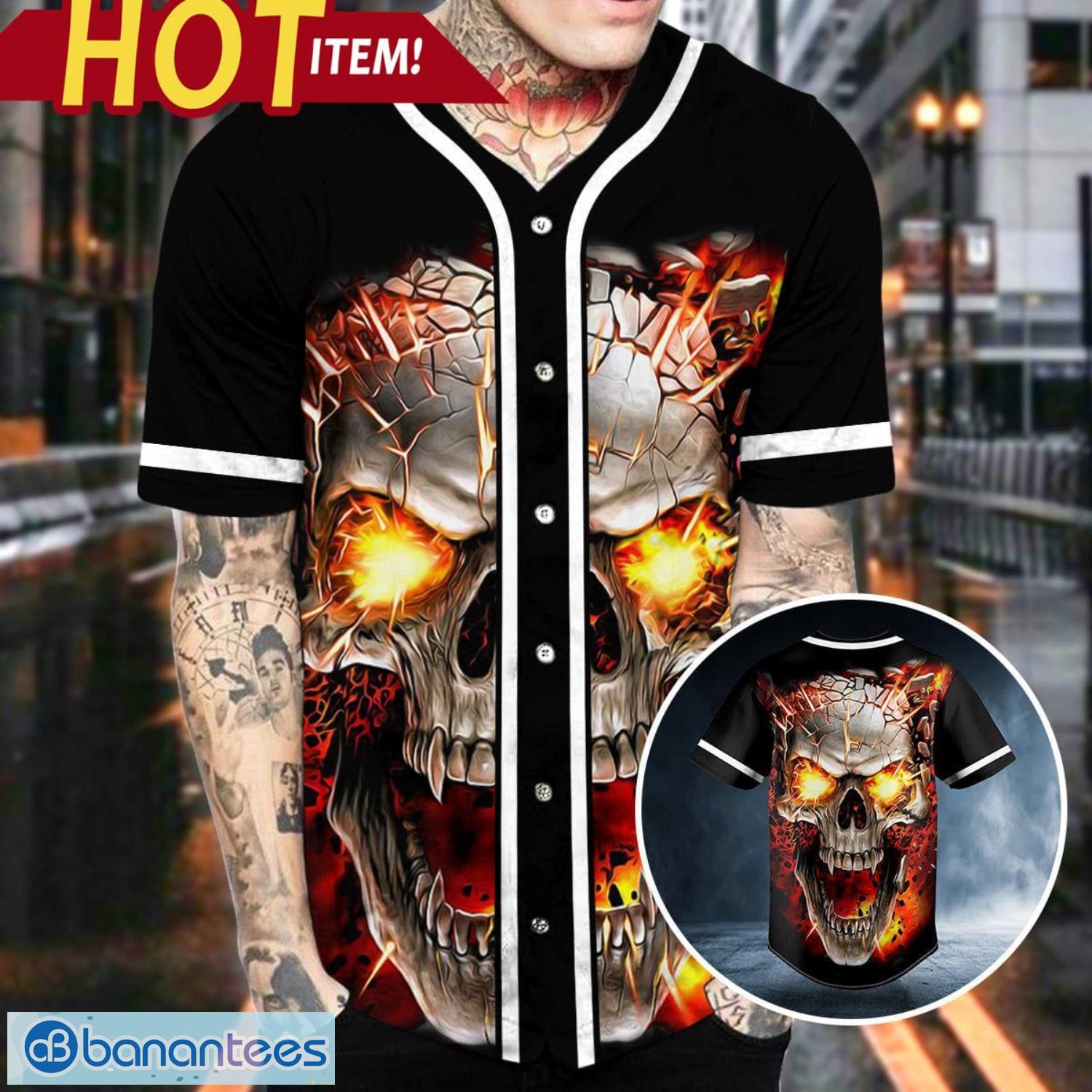 Black Red Scary Skull All Over Print Baseball Jersey Shirt - Banantees