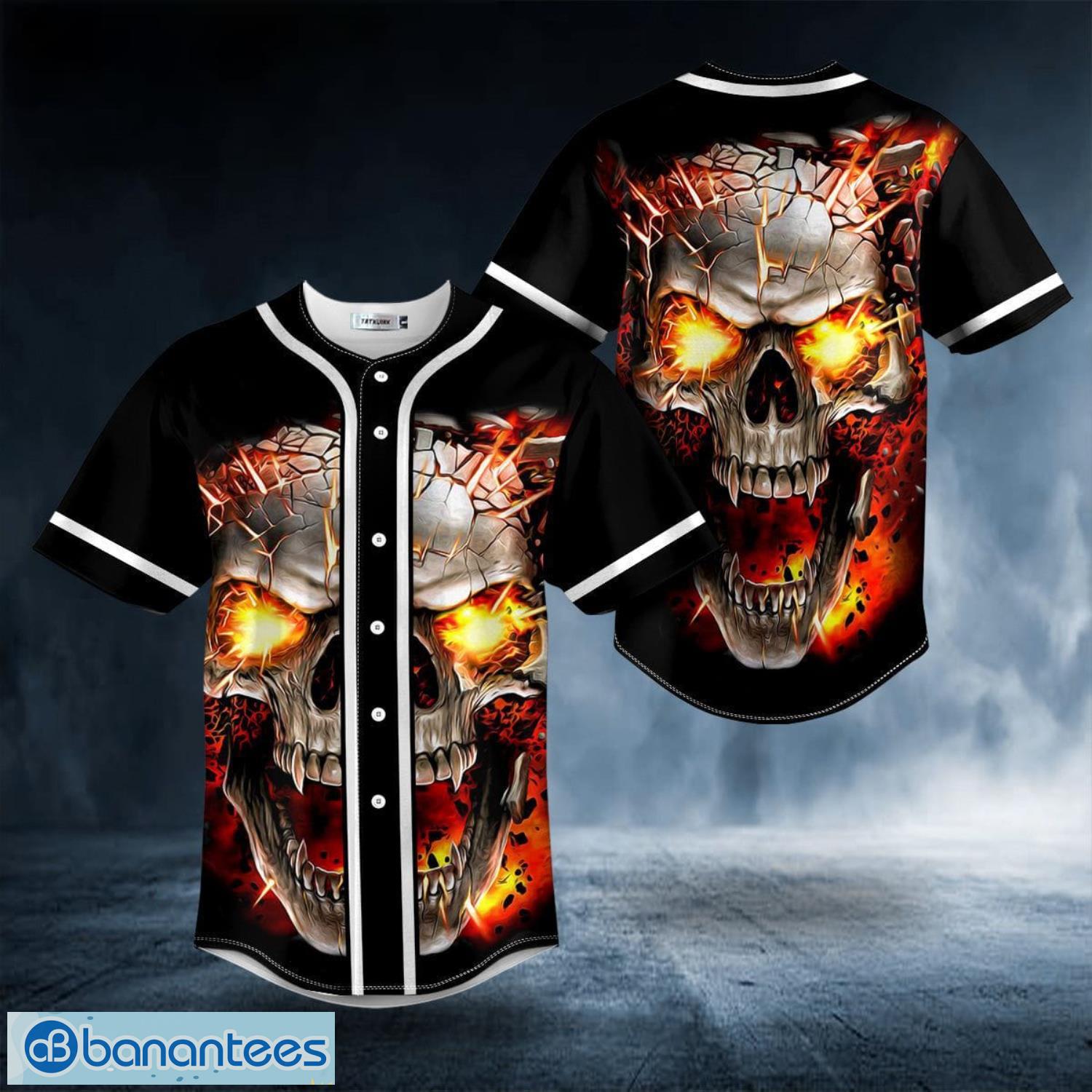 Black Red Scary Skull All Over Print Baseball Jersey Shirt - Banantees