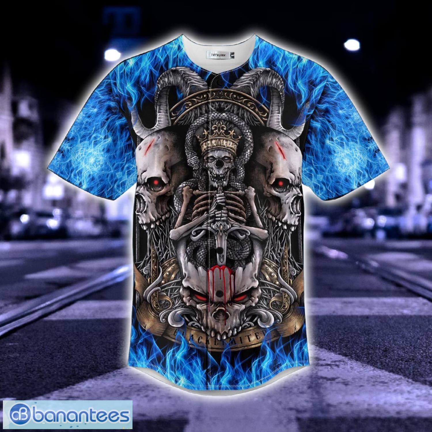 Black Magic Malediction Satanic Baphomet Skull All Over Print Baseball Jersey Shirt Product Photo 3