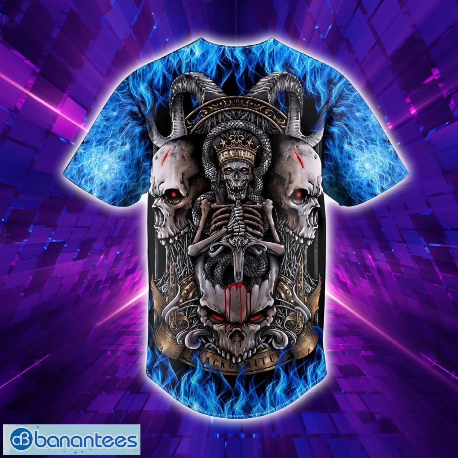 Black Magic Malediction Satanic Baphomet Skull All Over Print Baseball Jersey Shirt Product Photo 4