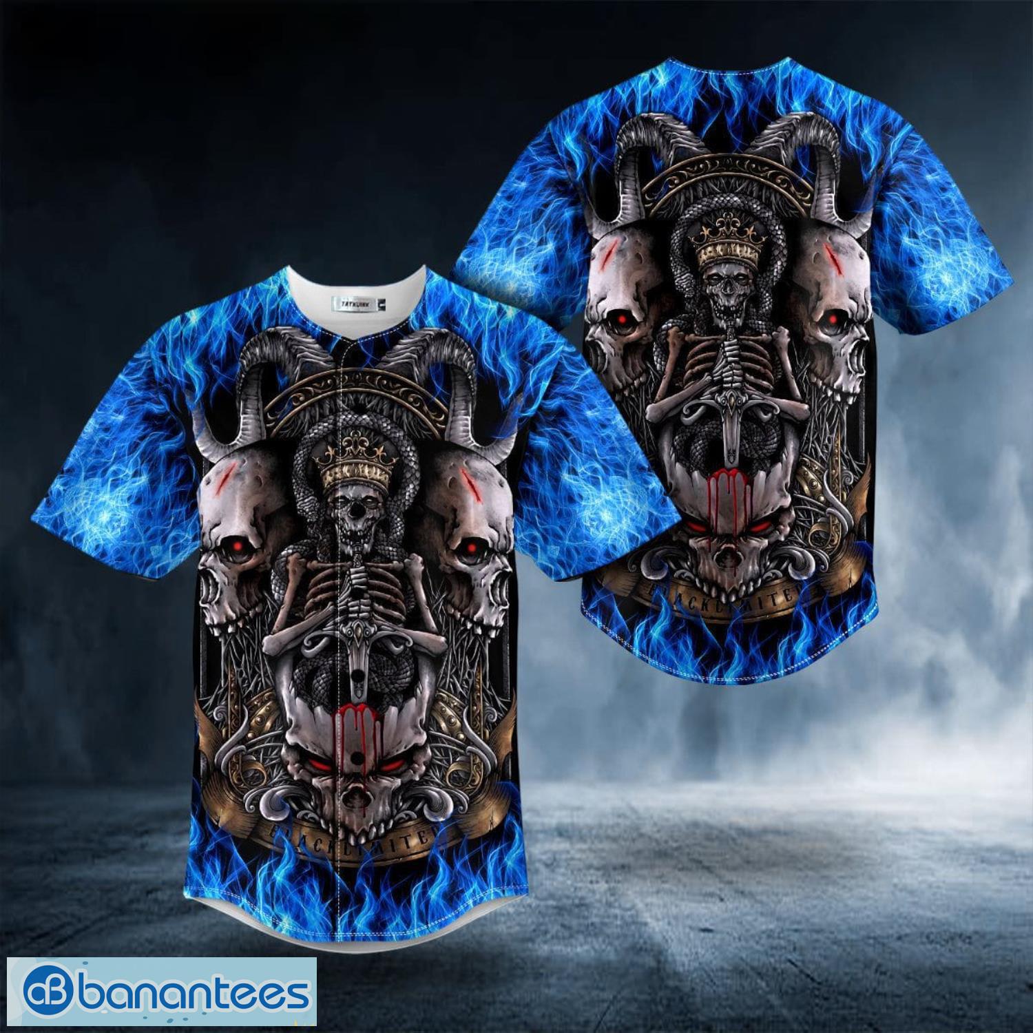 Black Magic Malediction Satanic Baphomet Skull All Over Print Baseball Jersey Shirt Product Photo 1