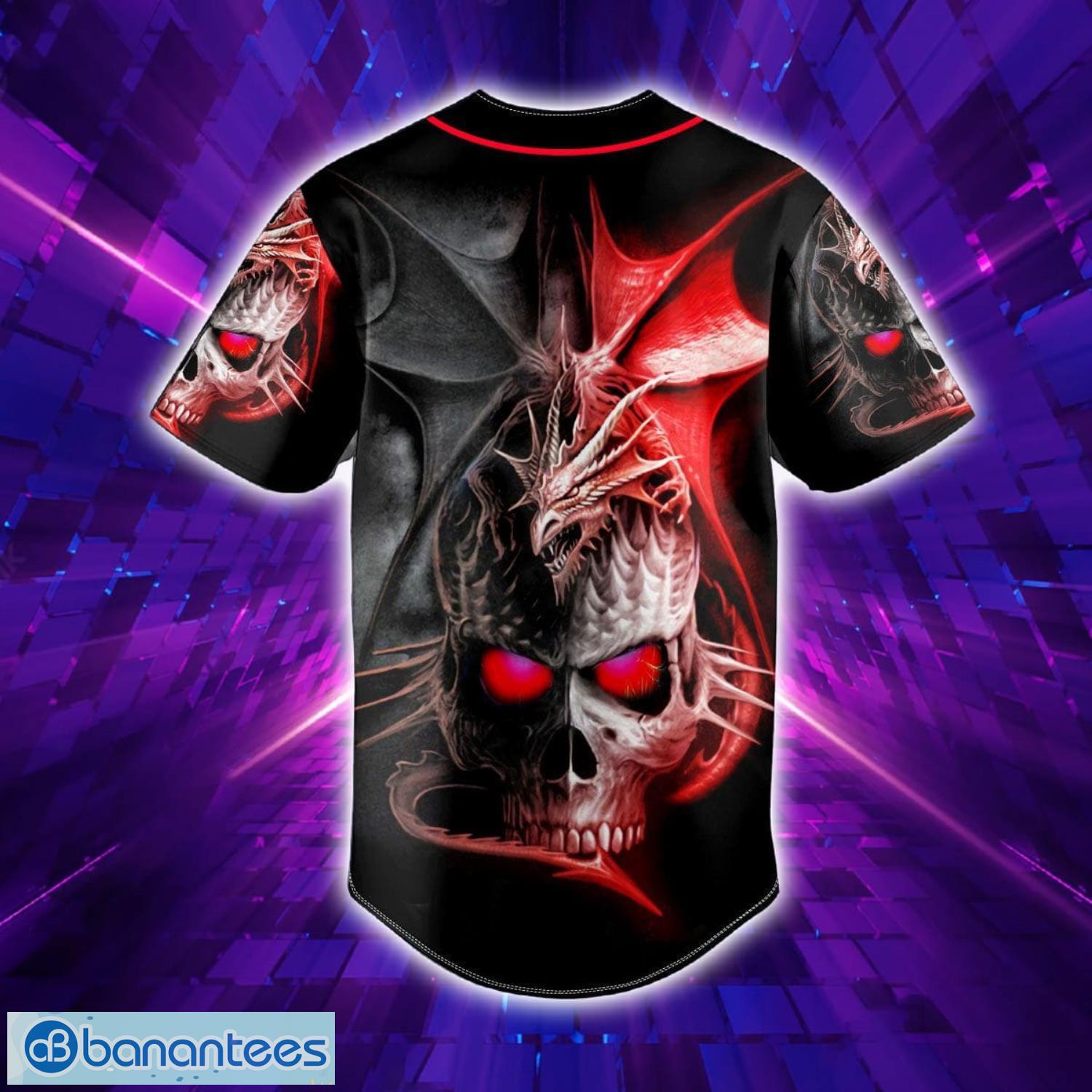 Black Red Dragon King Skull Custom Name All Over Print Baseball Jersey Shirt Product Photo 4