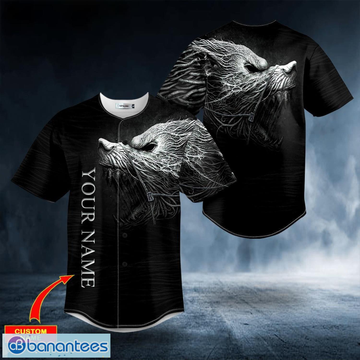 Black White Werewolf Viking Custom Name All Over Print Baseball Jersey Shirt Product Photo 5