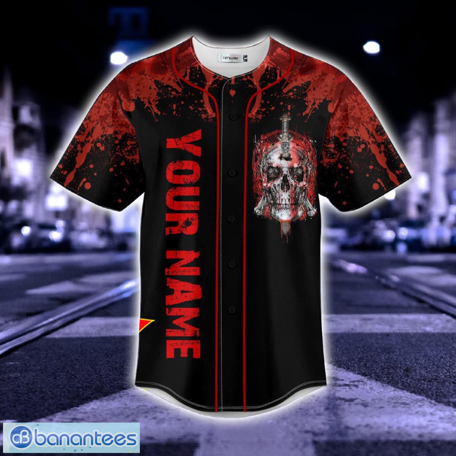 Blood Broken Sword Skull Custom Name All Over Print Baseball Jersey Shirt Product Photo 2