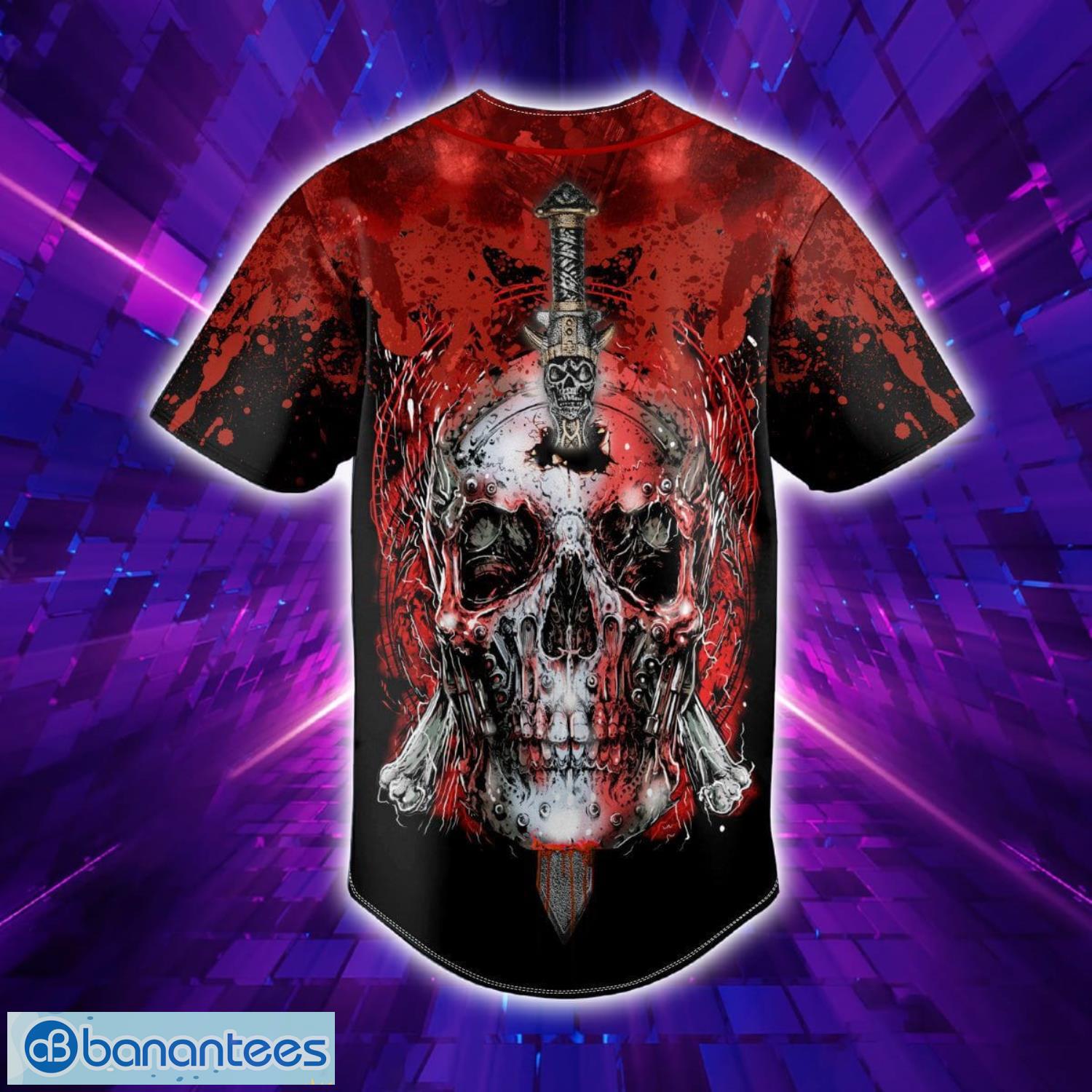 Blood Broken Sword Skull Custom Name All Over Print Baseball Jersey Shirt Product Photo 4