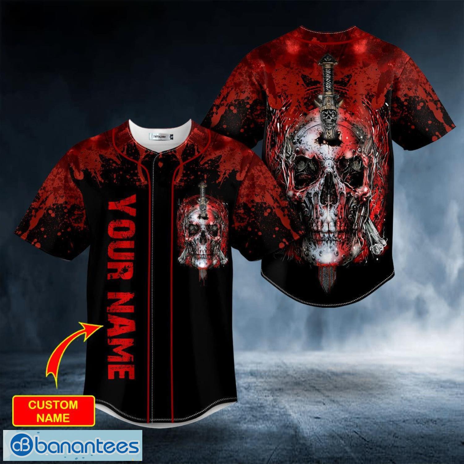 Blood Broken Sword Skull Custom Name All Over Print Baseball Jersey Shirt Product Photo 5