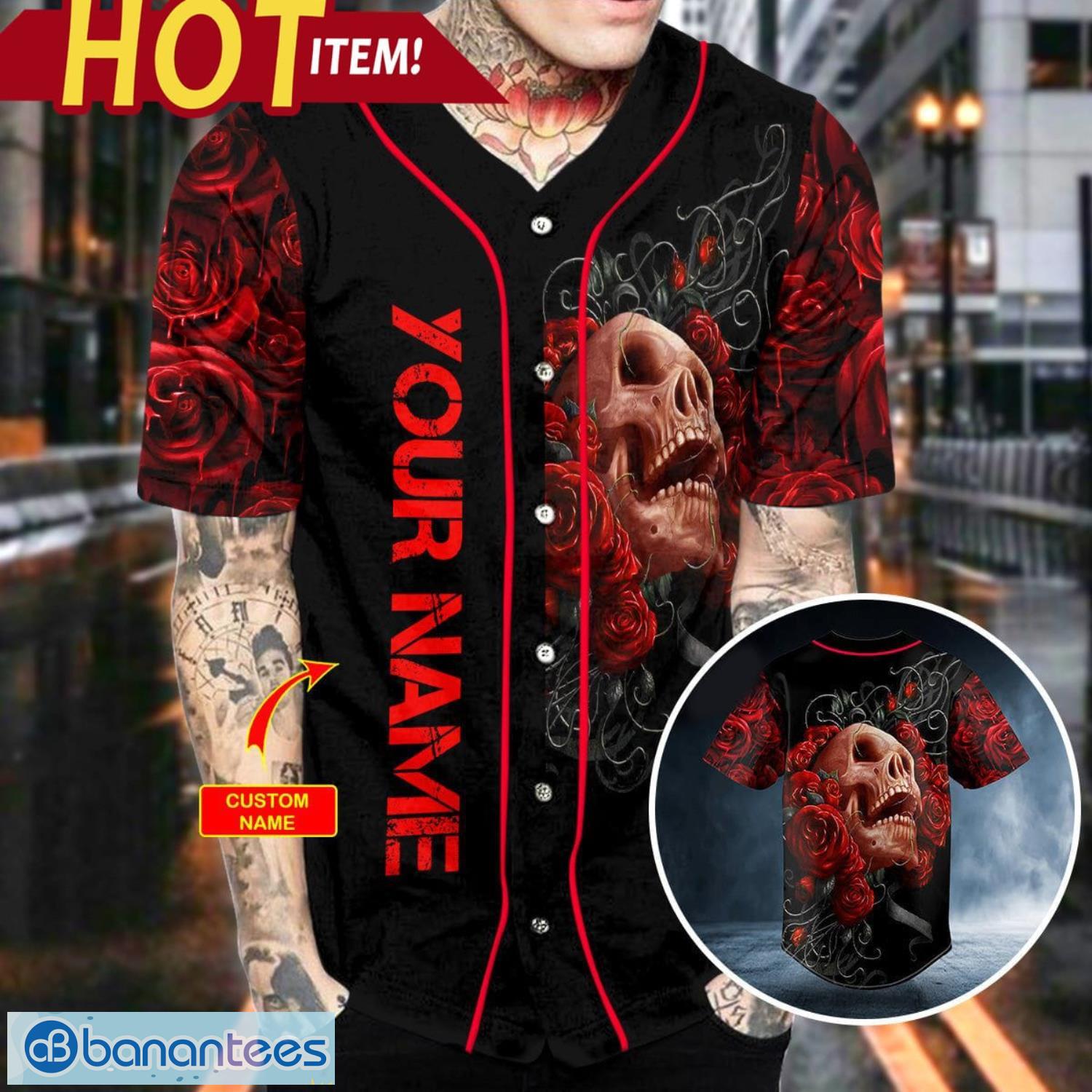 Blood Roses Skull Custom Name All Over Print Baseball Jersey Shirt