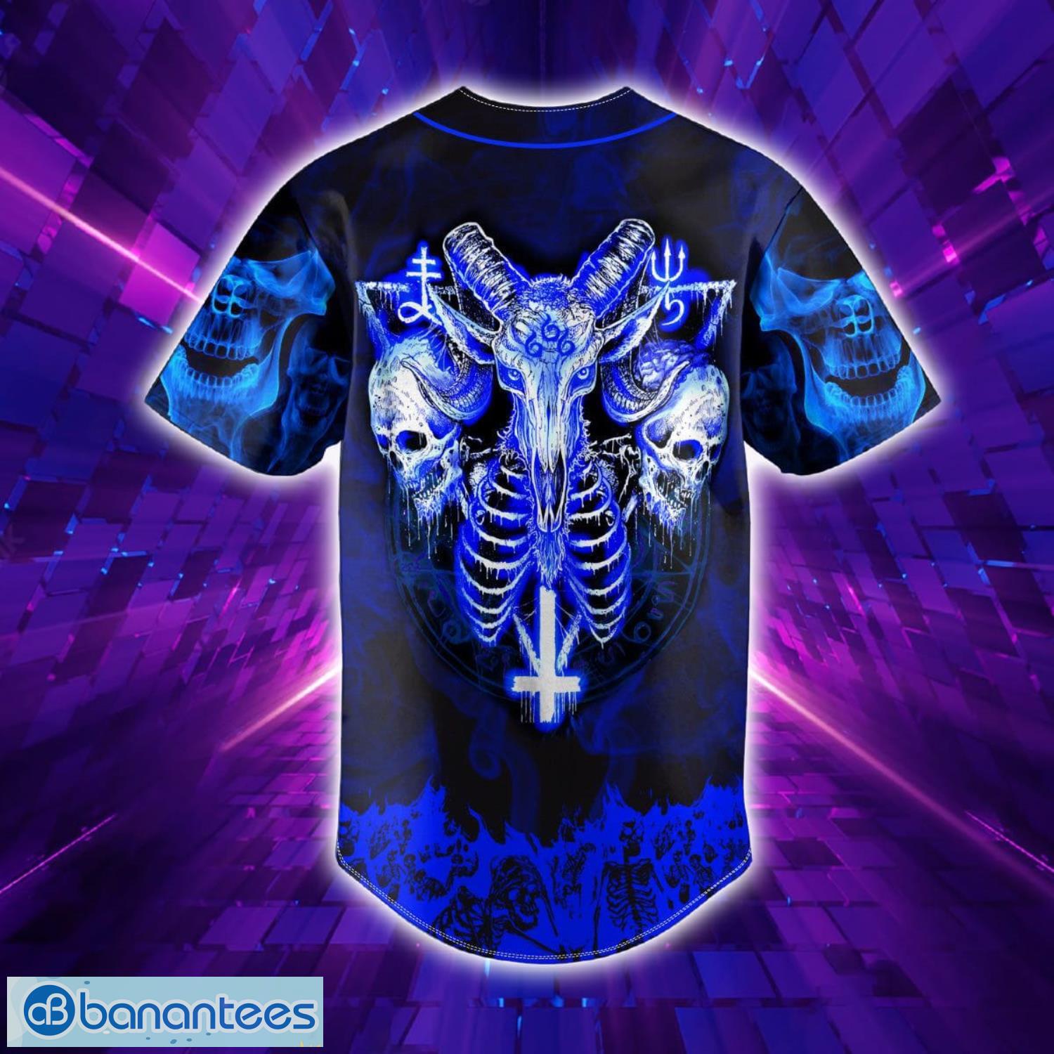 Blue Baphomet Evil Skull Custom Name All Over Print Baseball Jersey Shirt Product Photo 4
