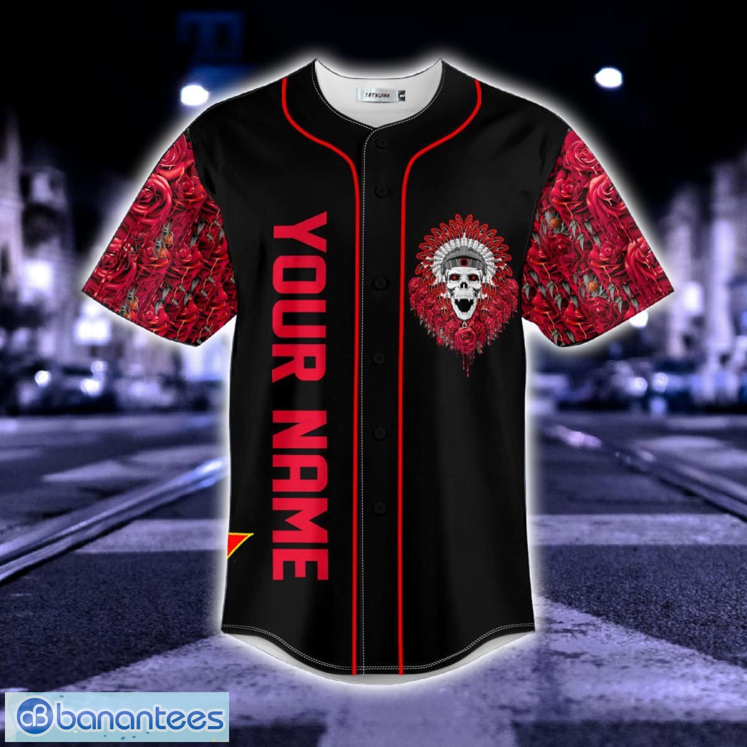 Brocade Pattern 15 Native Skull Custom Name All Over Print Baseball Jersey Shirt Product Photo 4