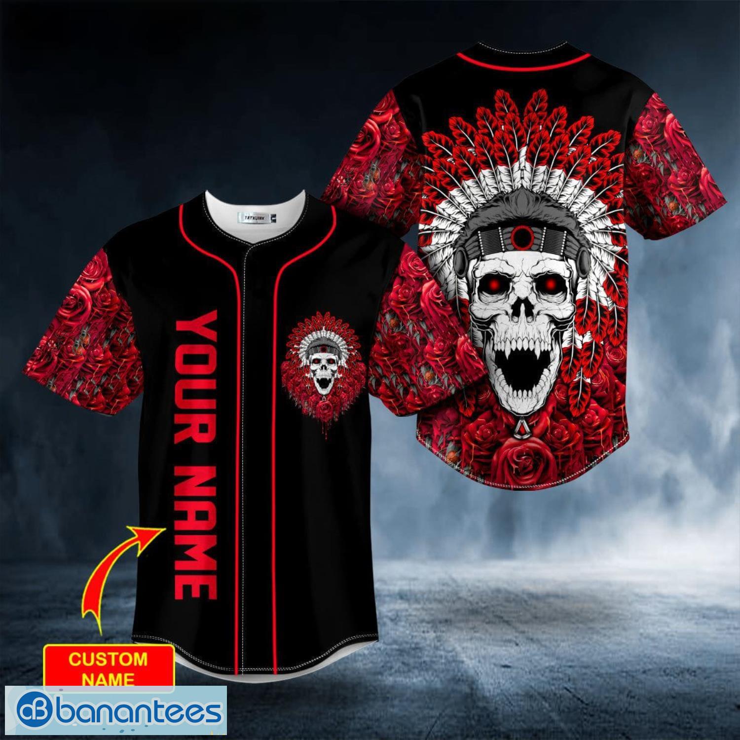 Brocade Pattern 15 Native Skull Custom Name All Over Print Baseball Jersey Shirt Product Photo 5