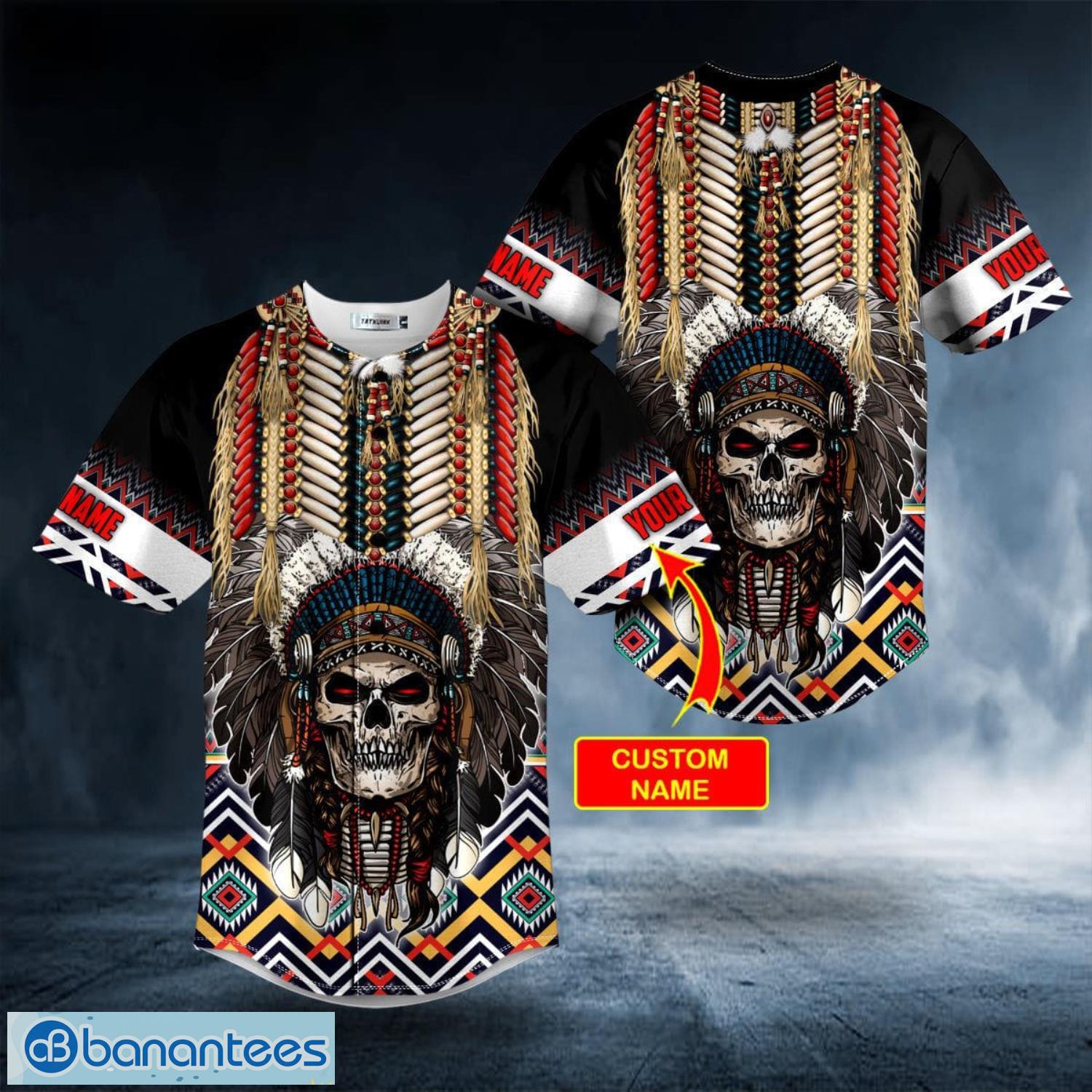 Brocade Pattern 4 Native Skull Custom Name All Over Print Baseball Jersey Shirt Product Photo 5