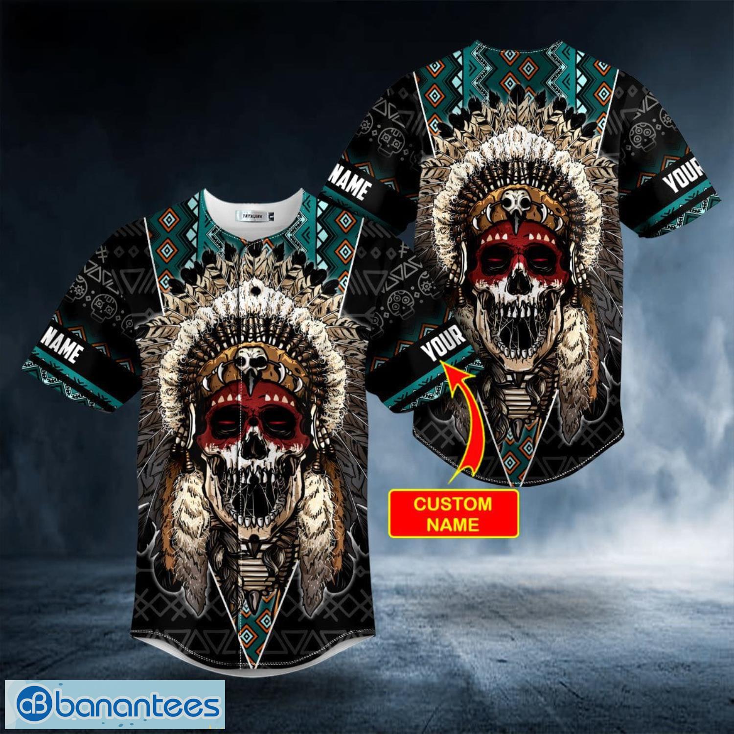 Brocade Pattern 5 Native Skull Custom Name All Over Print Baseball Jersey Shirt Product Photo 1