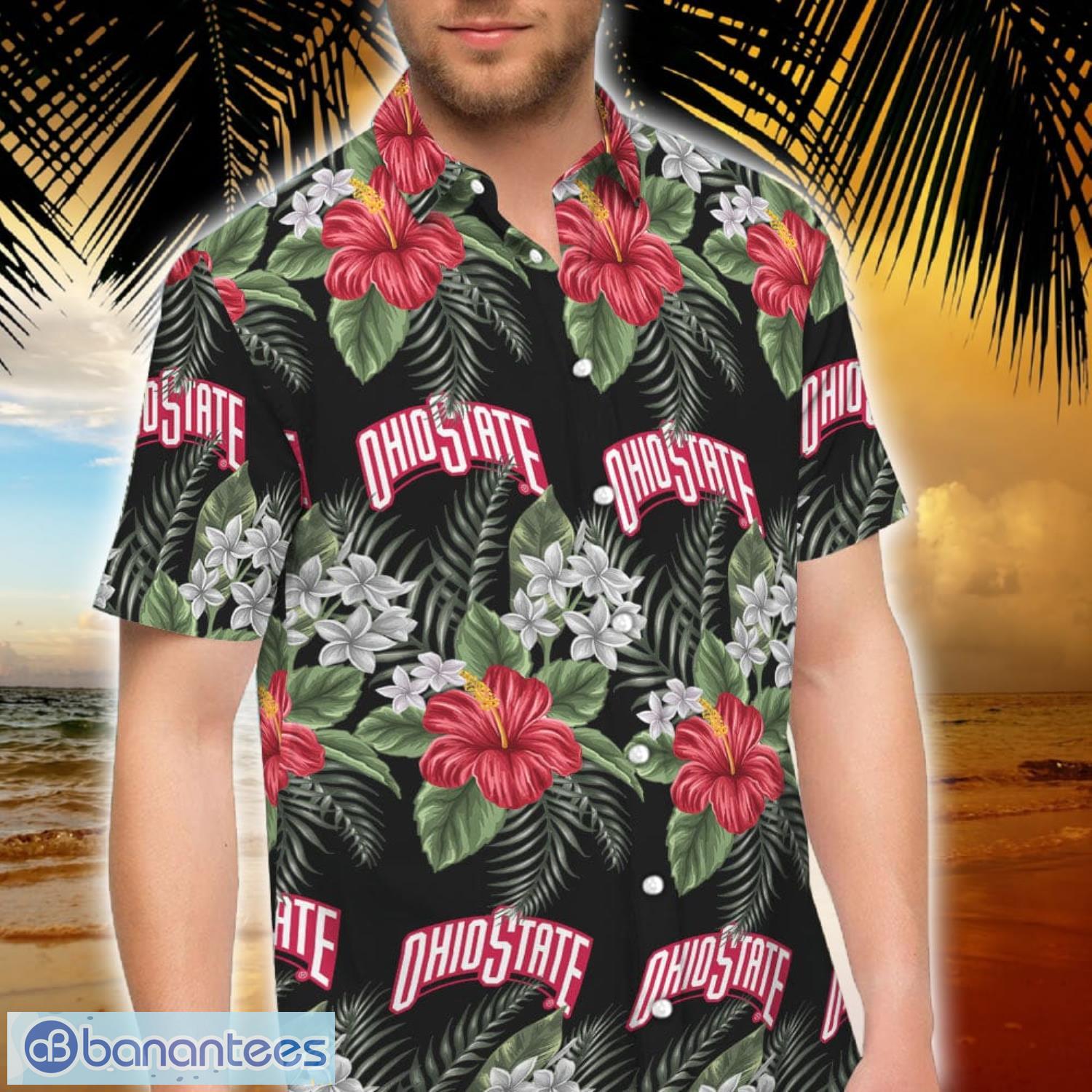 ohio state buckeyes habicus tropical black short sleeve hawaiian shirt and short 2 image Ohio State Buckeyes Habicus Tropical Black Short Sleeve Hawaiian Shirt And Short Product Photo 3