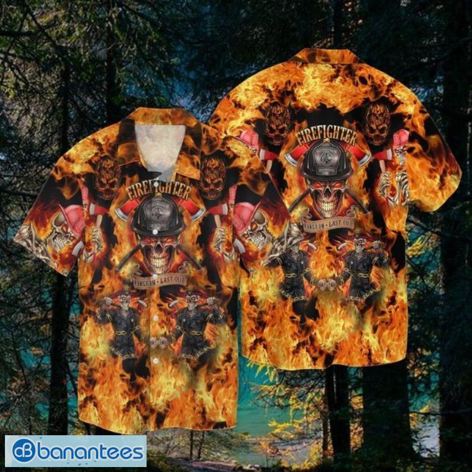 Skull Firefighter First In Last Out Short Sleeves Hawaiian Shirt Product Photo 1