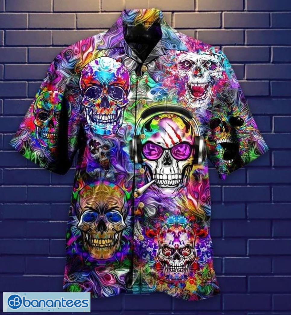 Skull Hippie Print Short Sleeves Hawaiian Shirt Product Photo 1
