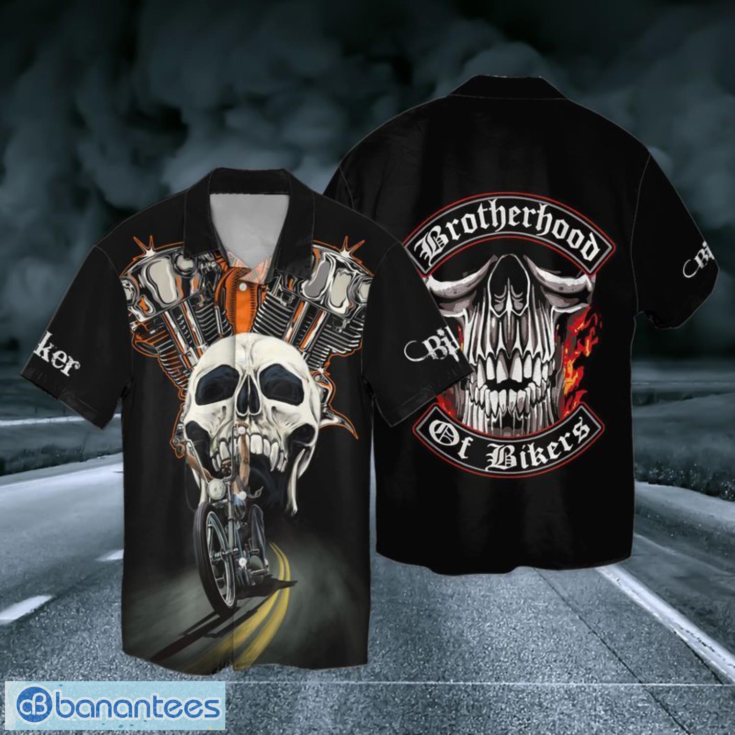 Skull Motorcycle Brotherhood Of Bikers Short Sleeves Hawaiian Shirt Product Photo 1