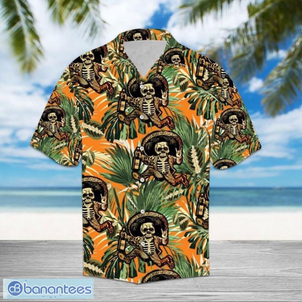 Skull Tropical Leaves Pattern Short Sleeves Hawaiian Shirt Product Photo 1