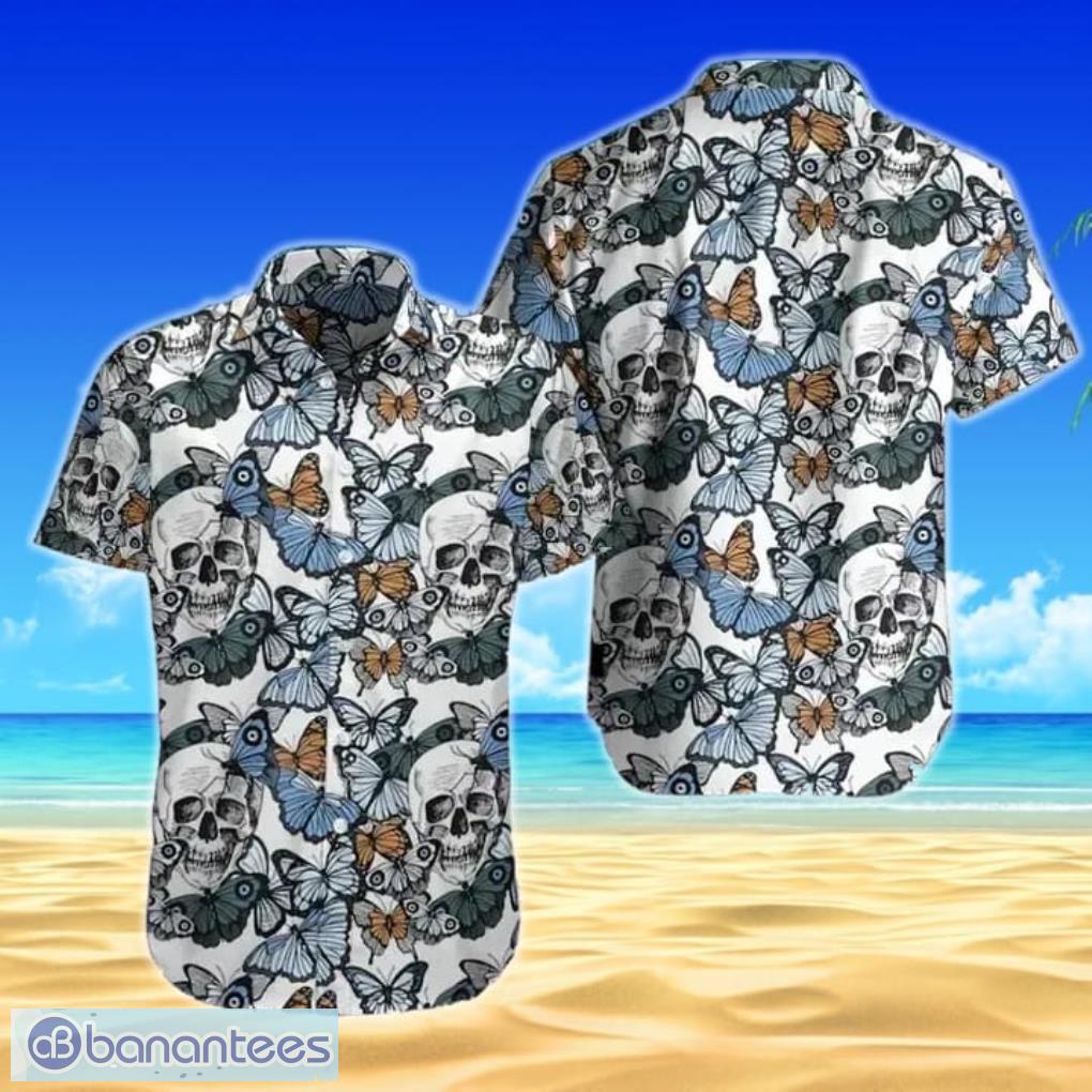 Skulls And Butterflies Short Sleeves Hawaiian Shirt Product Photo 1
