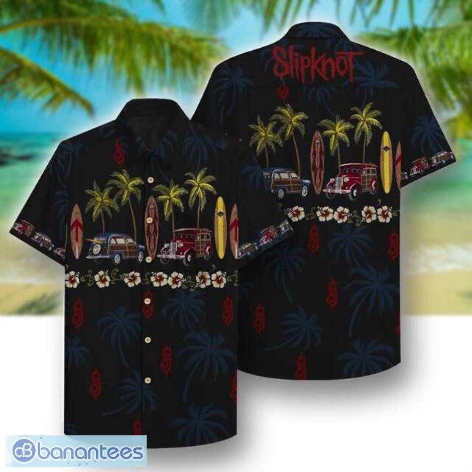 Slipknot Tropical Flowers Pattern Full Black Short Sleeves Hawaiian Shirt Product Photo 1