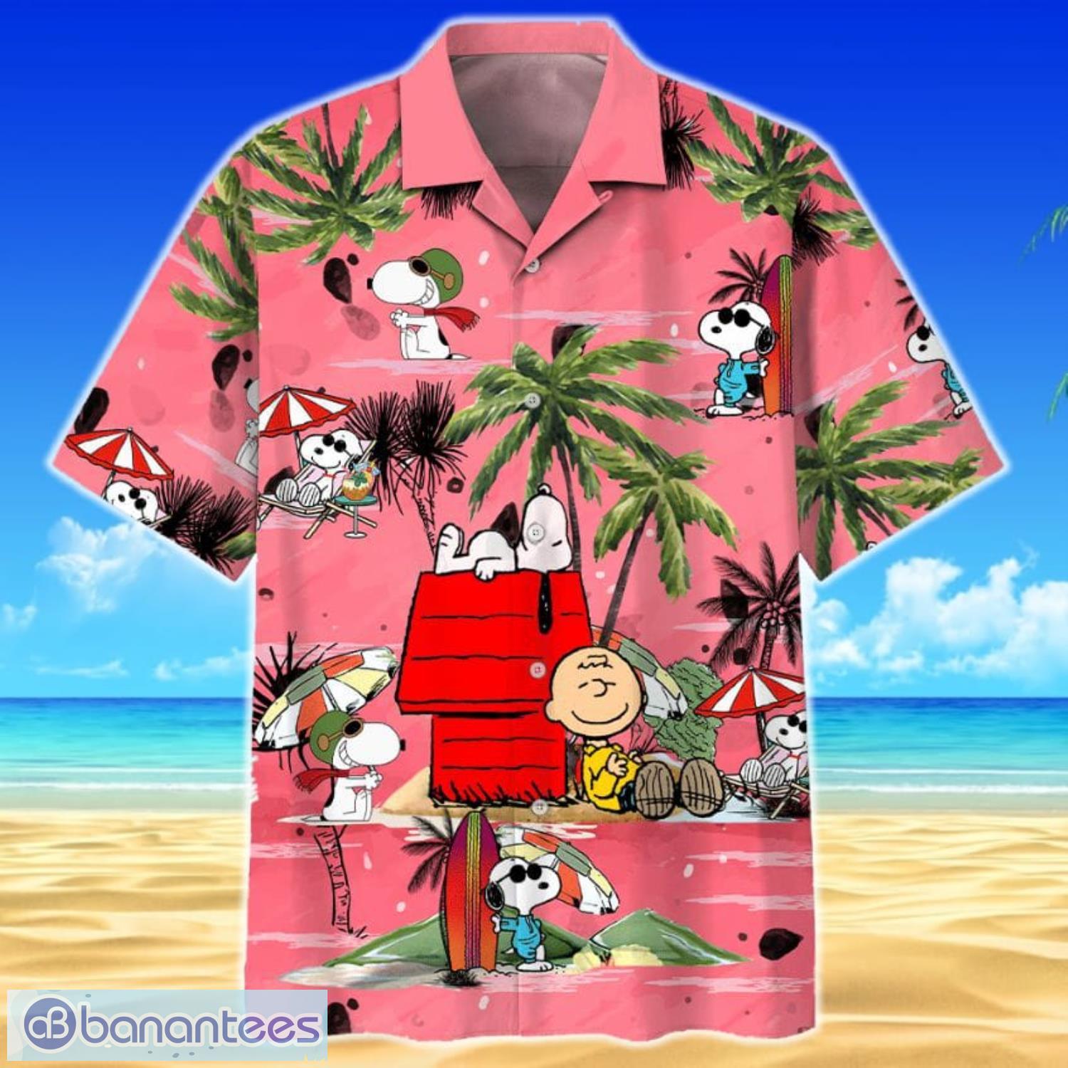 Snoopy And Friend With Summer Pink Short Sleeves Hawaiian Shirt Product Photo 1