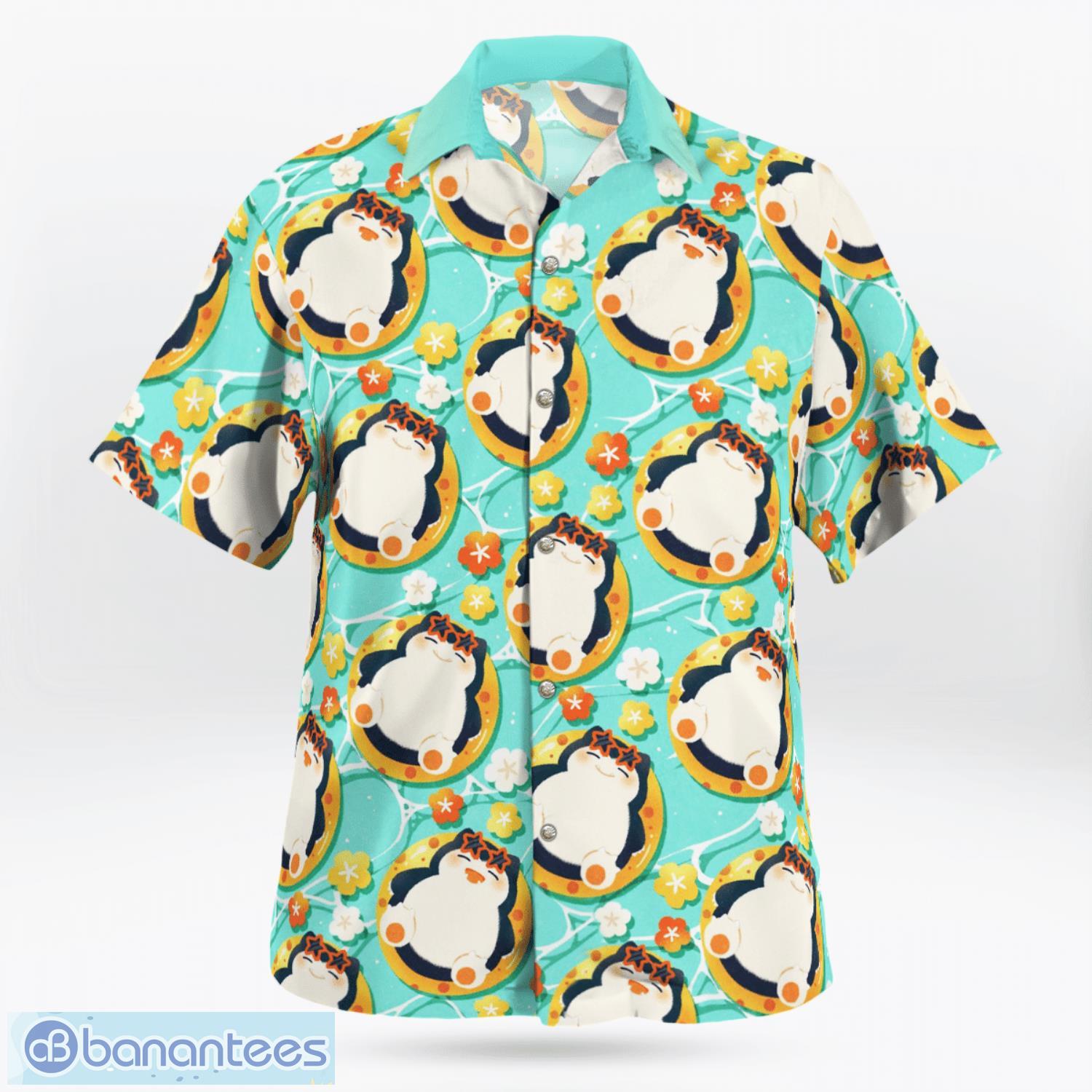 Snorlax On Vacation Beach Pokemon Short Sleeves Hawaiian Shirt Product Photo 1