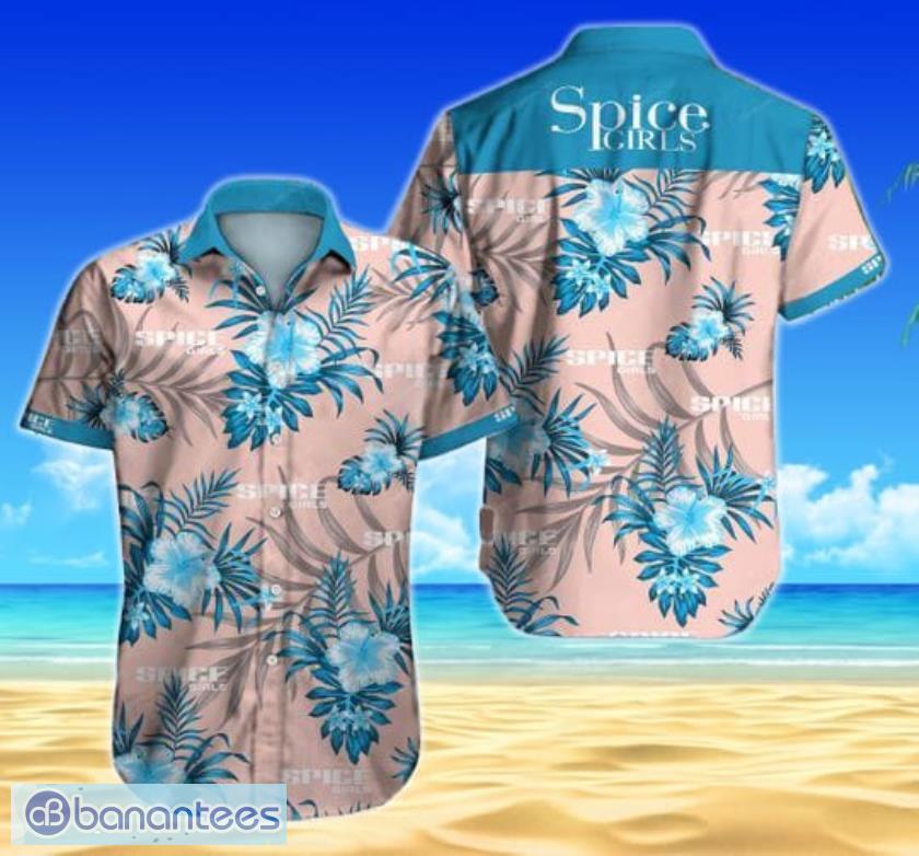 Spice Girls Tropical Flowers Pattern Blue Pink Short Sleeves Hawaiian Shirt Product Photo 1