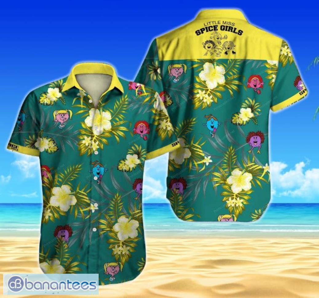 Spice Girls Tropical Flowers Pattern Green Short Sleeves Hawaiian Shirt Product Photo 1