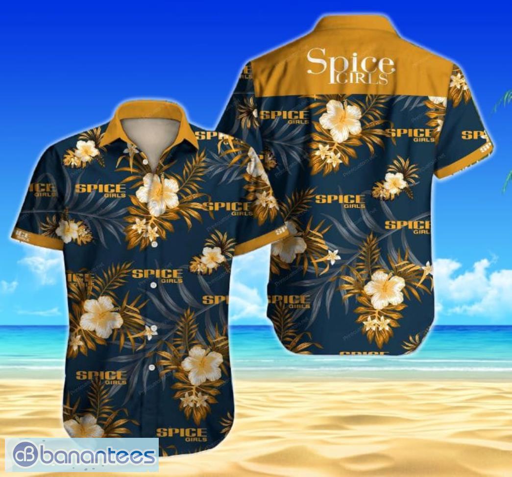 Spice Girls Tropical Flowers Pattern Navy Short Sleeves Hawaiian Shirt Product Photo 1