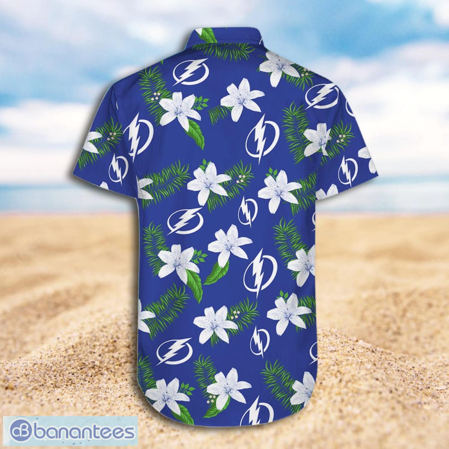 Tampa Bay Lightning White Flower Blue Short Sleeve Hawaiian Shirt