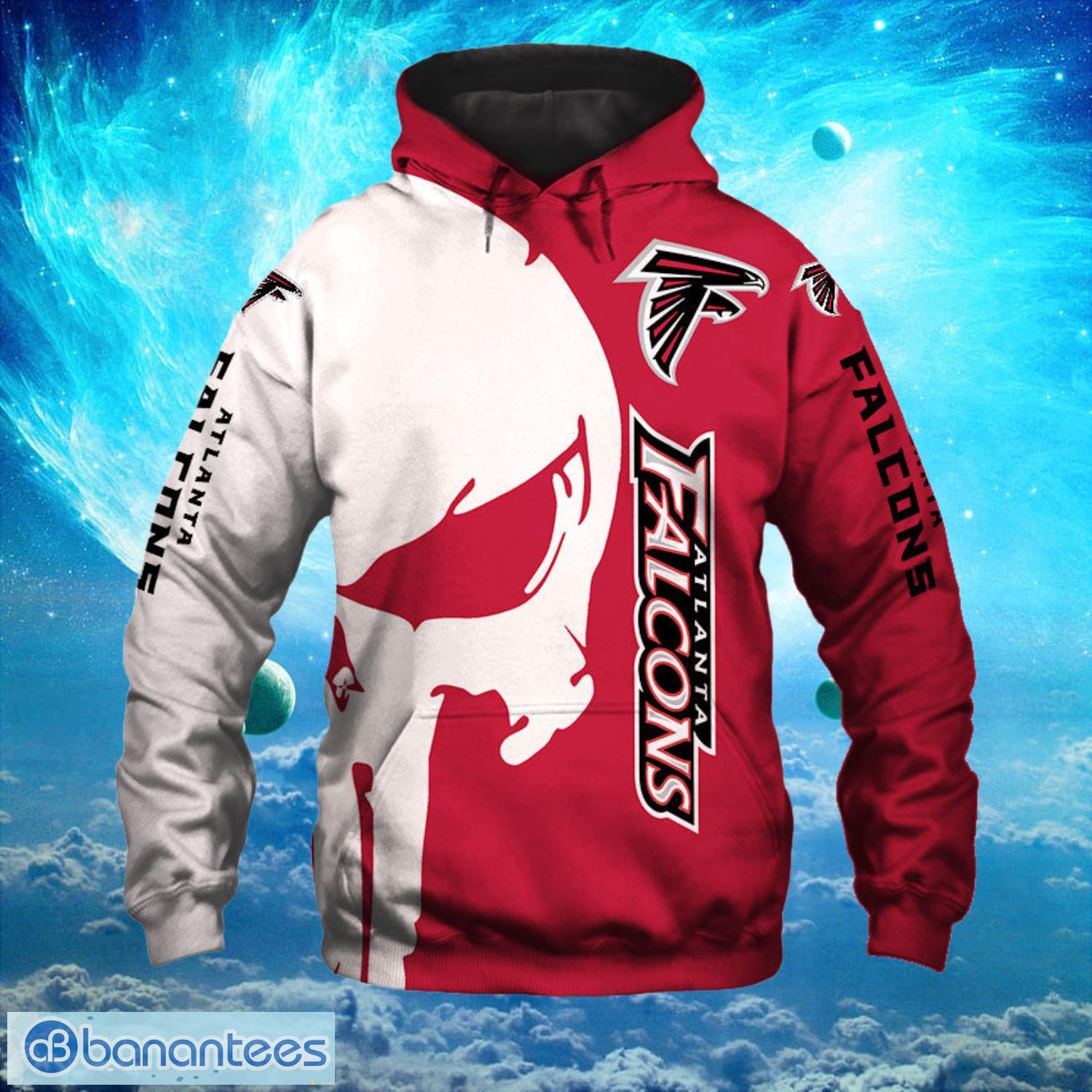 Atlanta Falcons White Skull Red Backgound Hoodies Full Over Print Product Photo 1