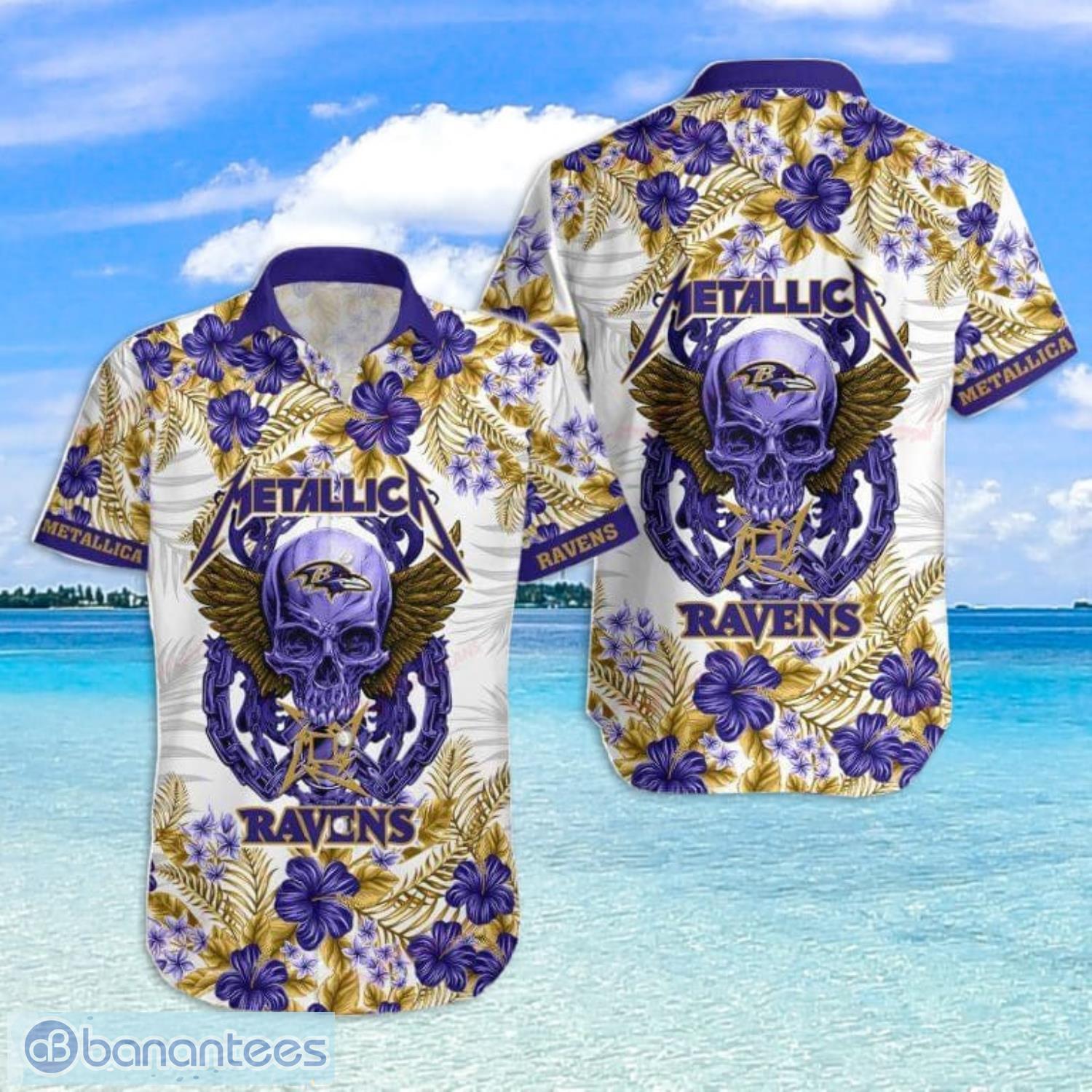 Baltimore Ravens NFL Skull And Flower Pattern Metallica Hawaiian Shirt -  Banantees