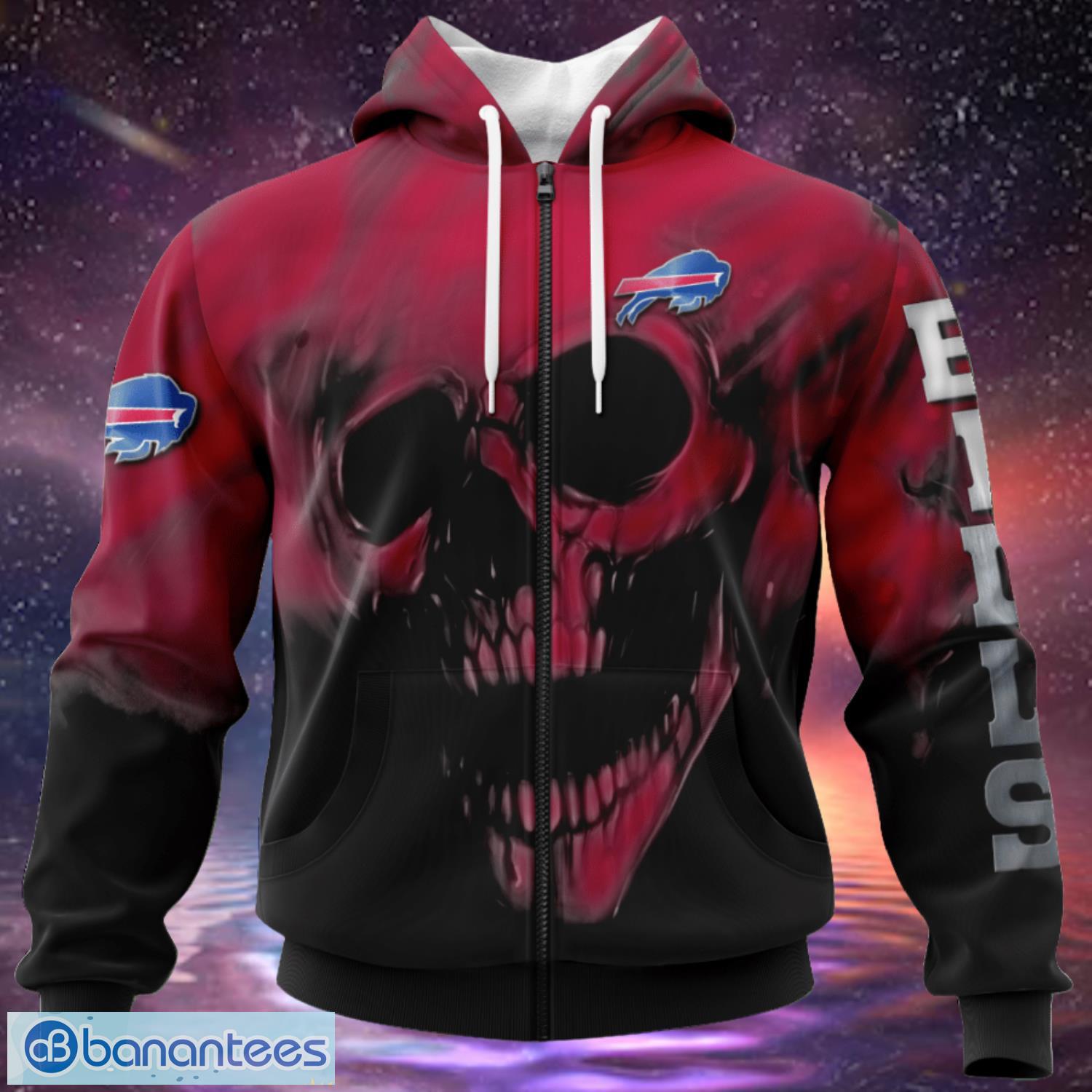 Buffalo Bills Custom Name & Number Skull Hoodies Full Over Print Product Photo 1