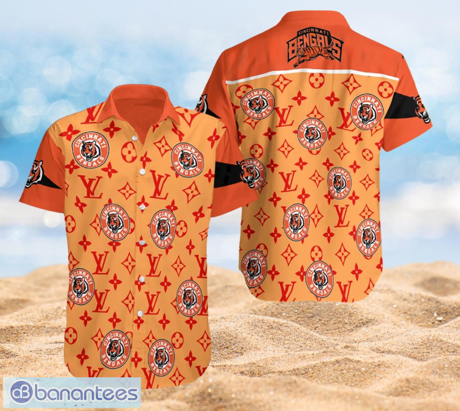 Cincinnati Bengals And LV Pattern Summer Hawaiian Beach Shirt Full Over Print Product Photo 1