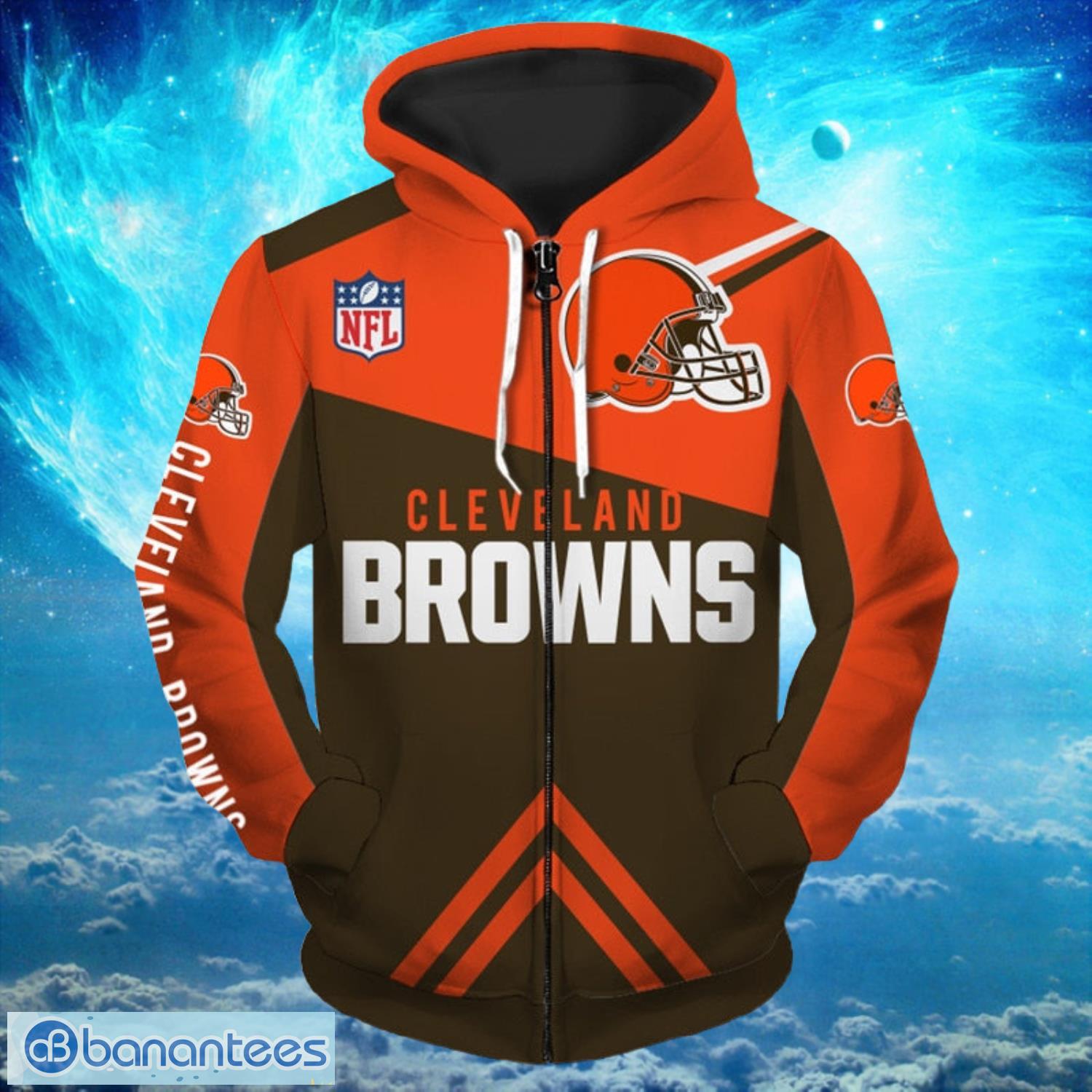Cleveland Browns NFL Zip Orange Hoodies Print Full Product Photo 1