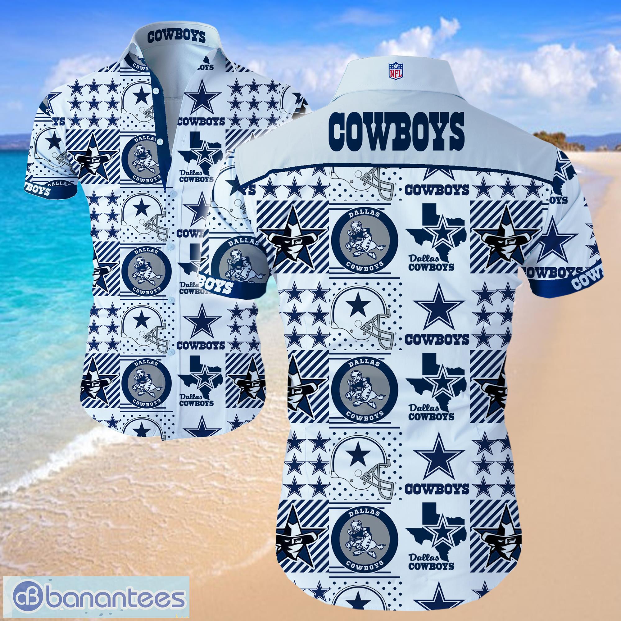 Dallas Cowboys Logo NFL White Shirt Hawaiian Summer Beach Shirt Full Print Product Photo 1