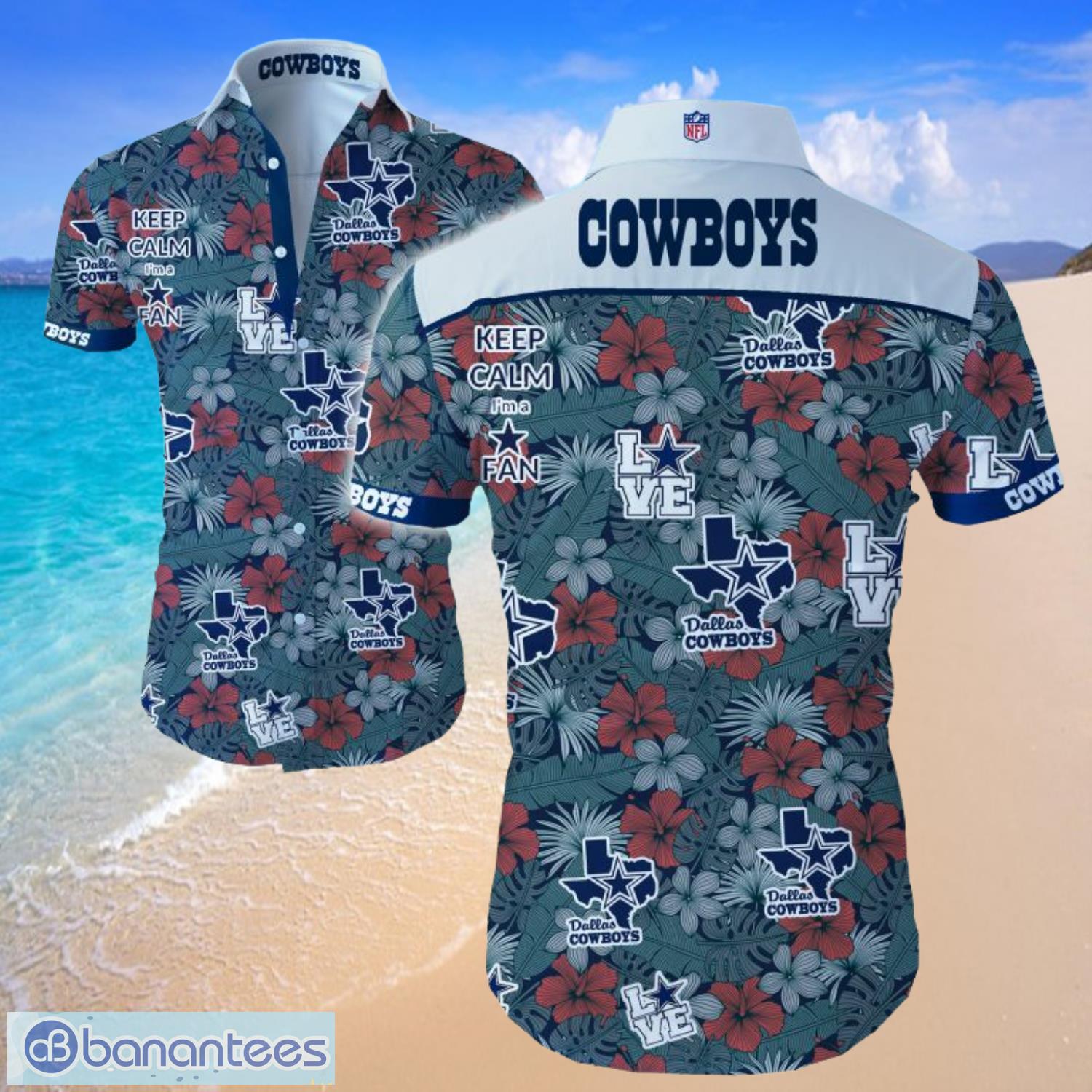 Dallas Cowboys Logo Red Flower Hawaiian Summer Beach Shirt Full Print Product Photo 1