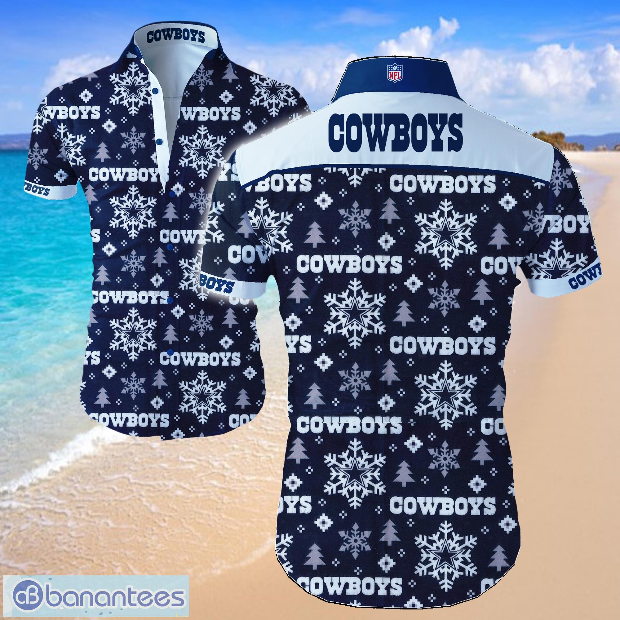Dallas Cowboys Logo Snowflakes Blue Shirt Hawaiian Summer Beach Shirt Full Print Product Photo 1